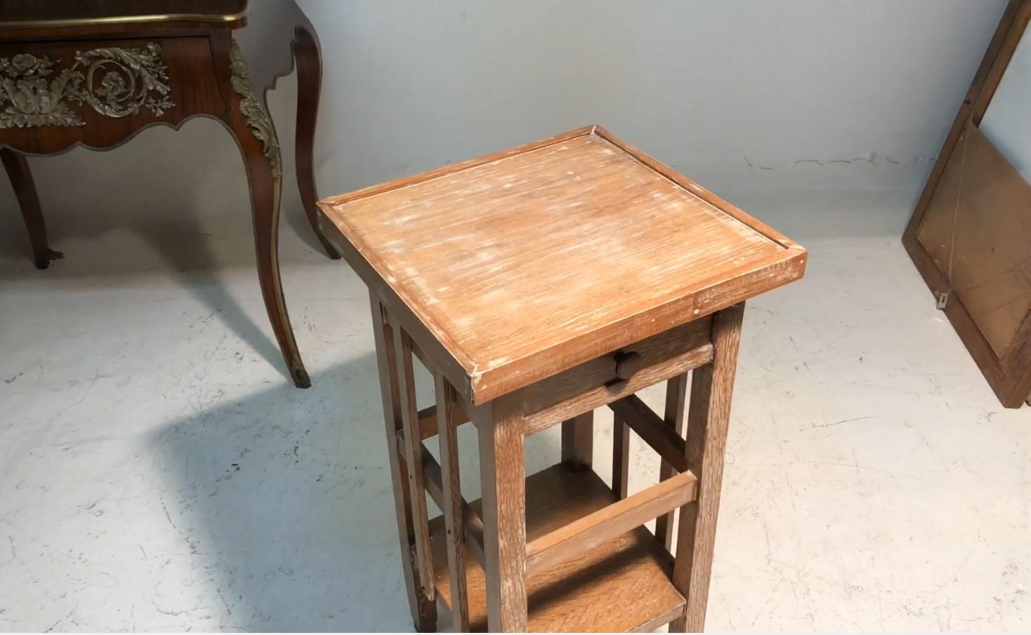 French Table with Drawer Art Deco, France, 1930, Material : Wood Pickled Oak For Sale