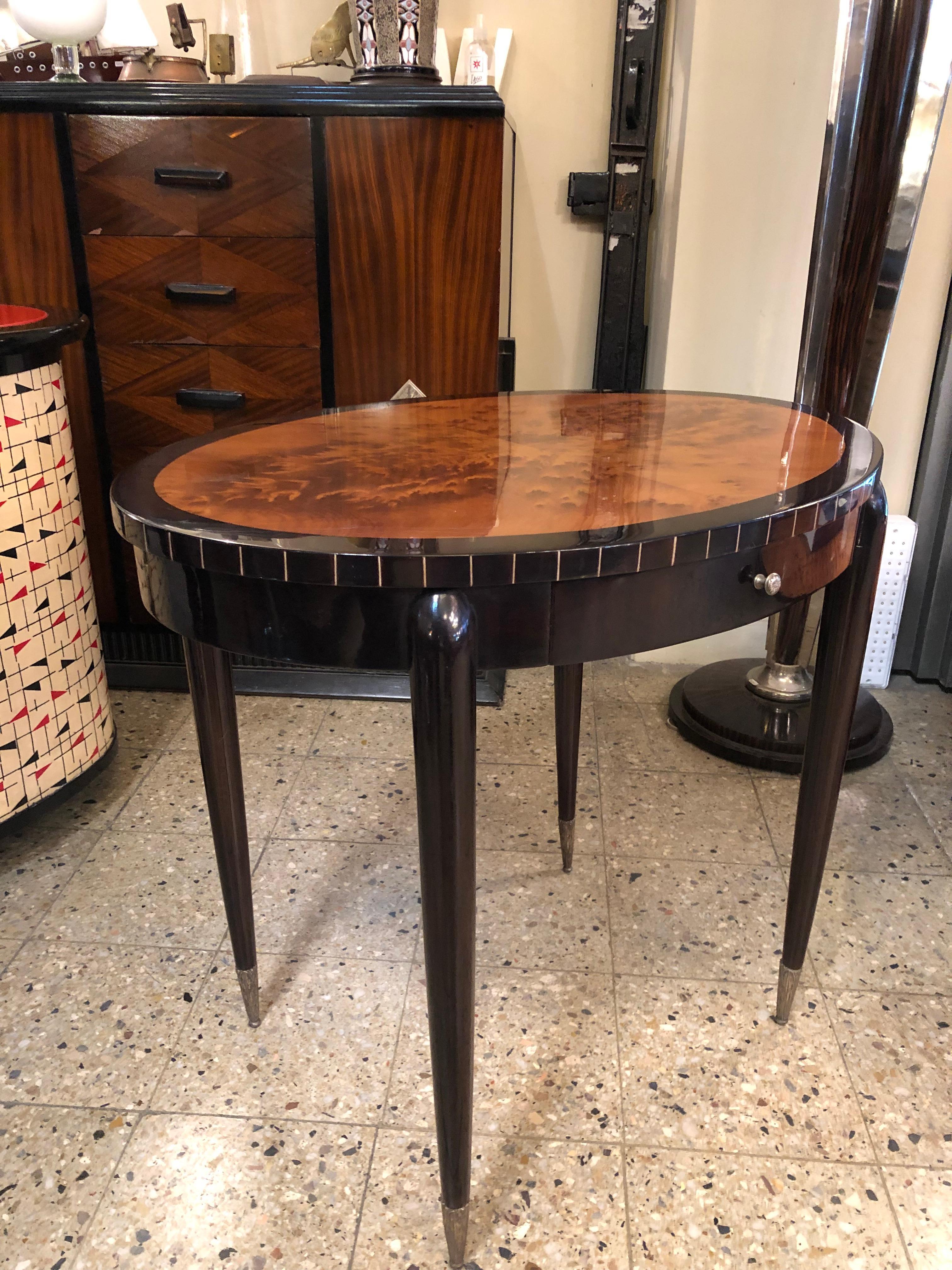 Table with Drawer in Wood and Silver Plated Bronze, 1920, France In Good Condition For Sale In Ciudad Autónoma Buenos Aires, C