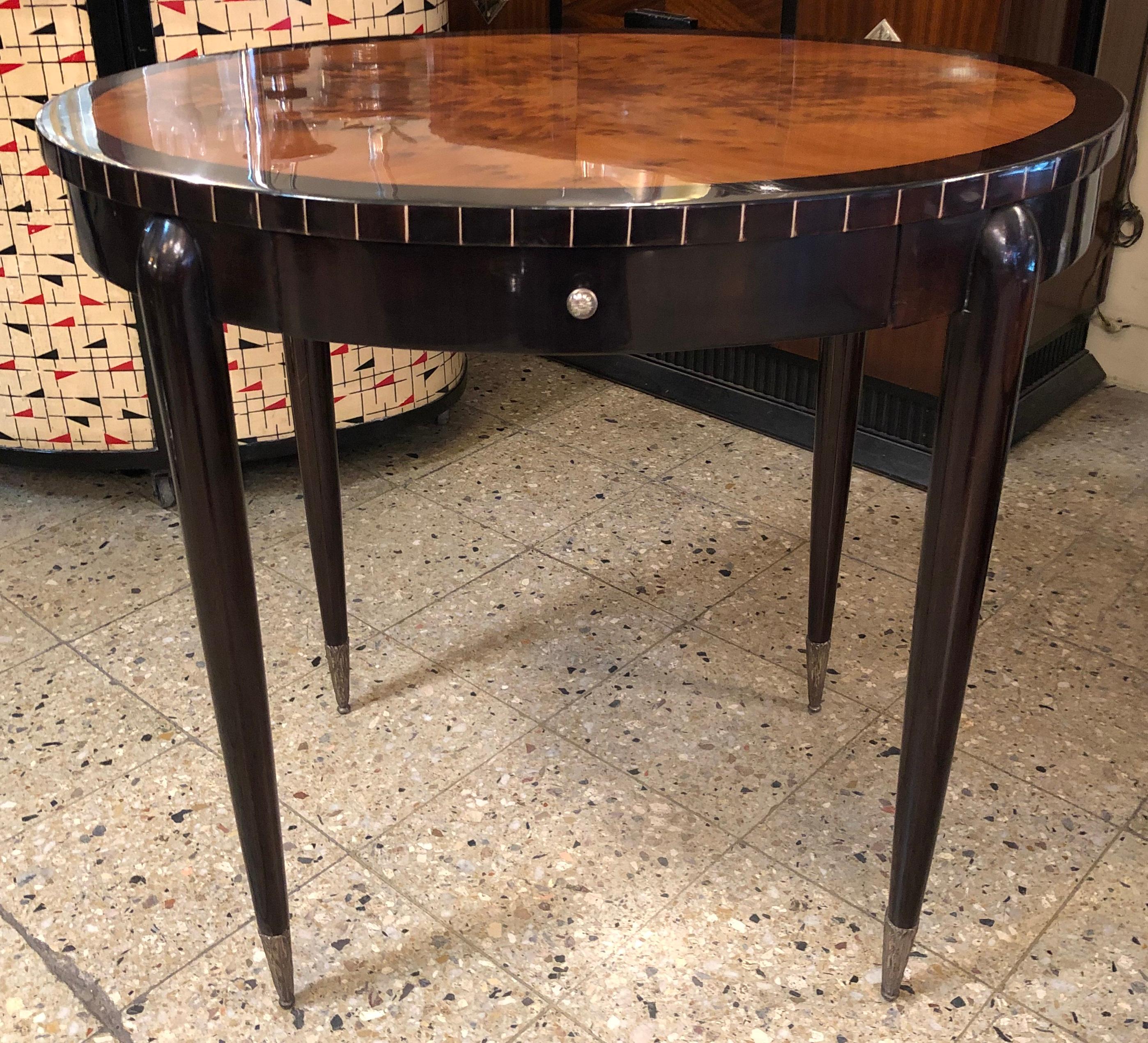 Table avec tiroir en bois et bronze plaqué argent, 1920, France en vente 1