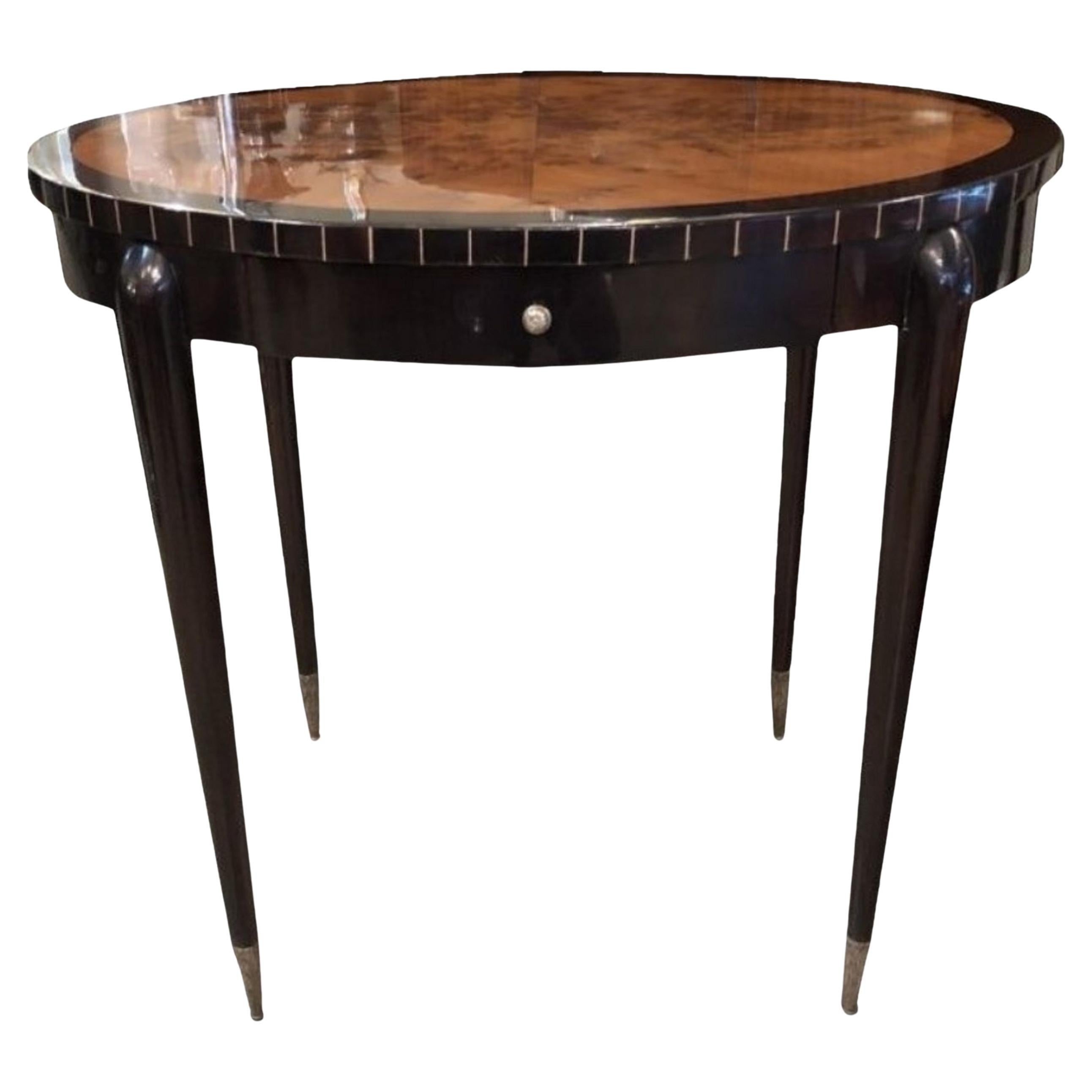 Table with Drawer in Wood and Silver Plated Bronze, 1920, France For Sale