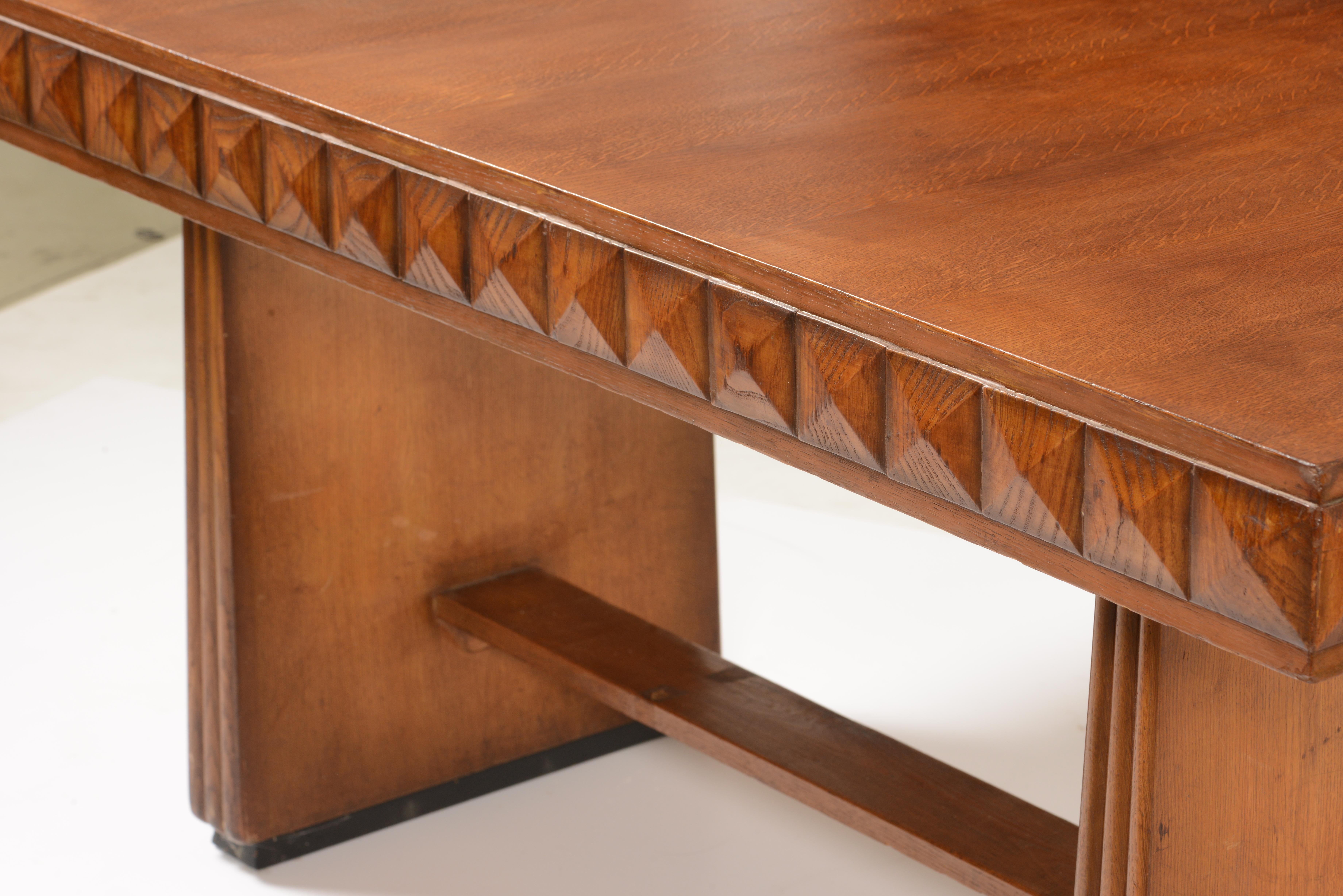 Appliqué Table with Faceted Edge Motif and Fluted Panel Legs, Italy, 1940's For Sale