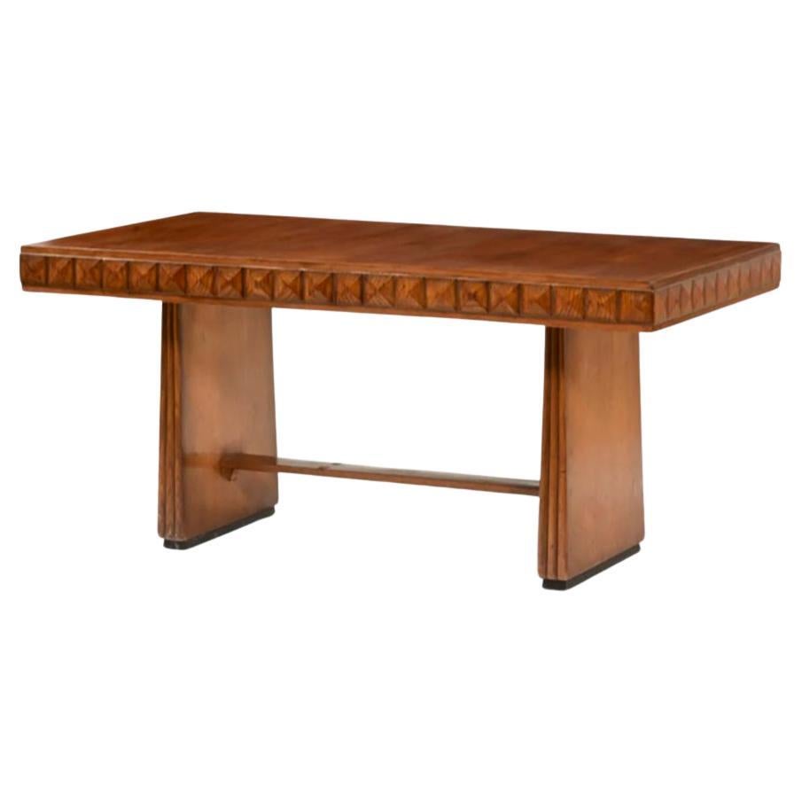 Table with Faceted Edge Motif and Fluted Panel Legs, Italy, 1940's For Sale
