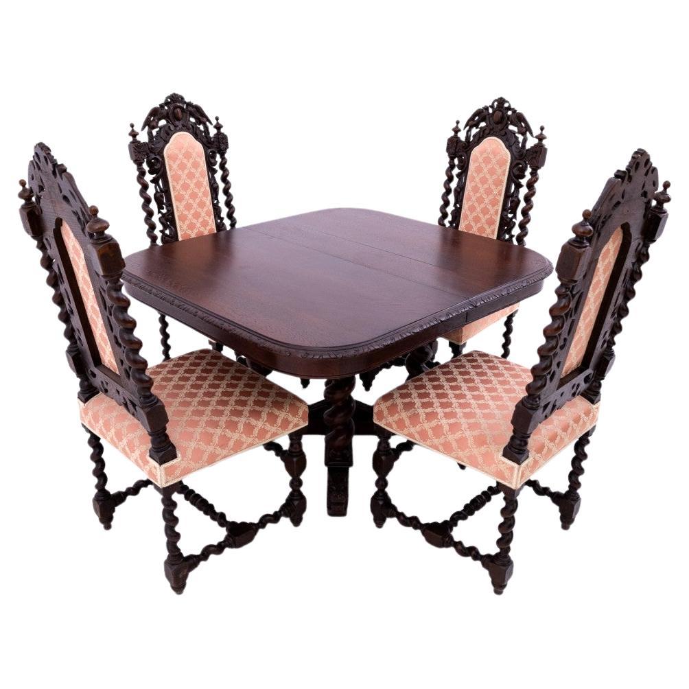 Table avec quatre chaises, style Renaissance, Allemagne, vers 1870
