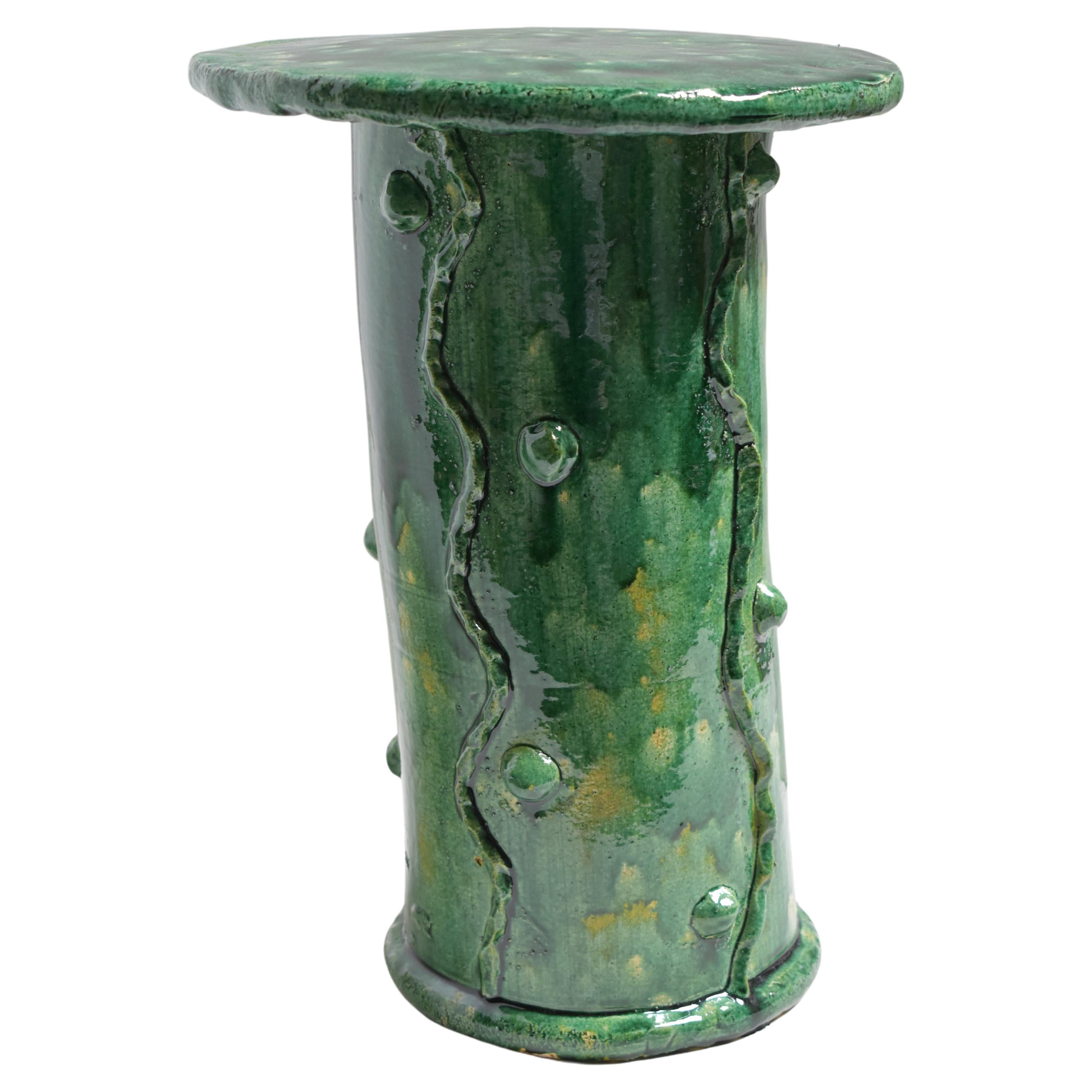 Table with Green Glaze and Relief Decoration For Sale