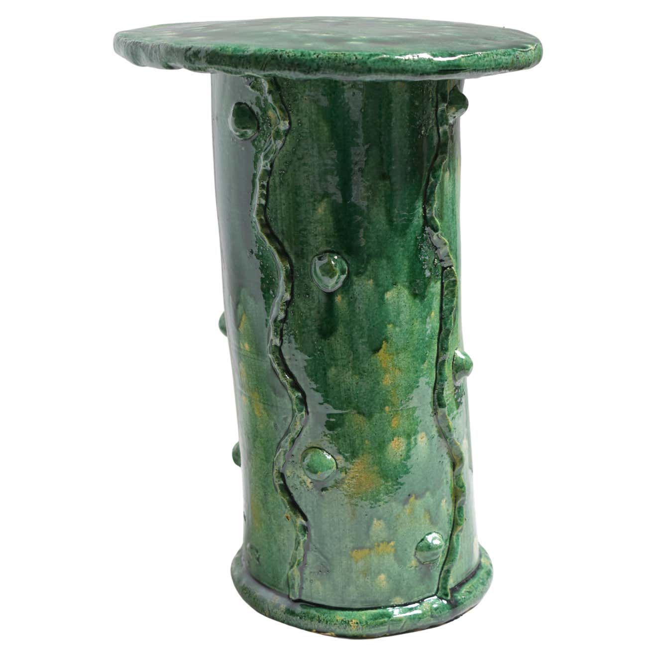 Table with Green Glaze and Relief Decoration For Sale at 1stDibs