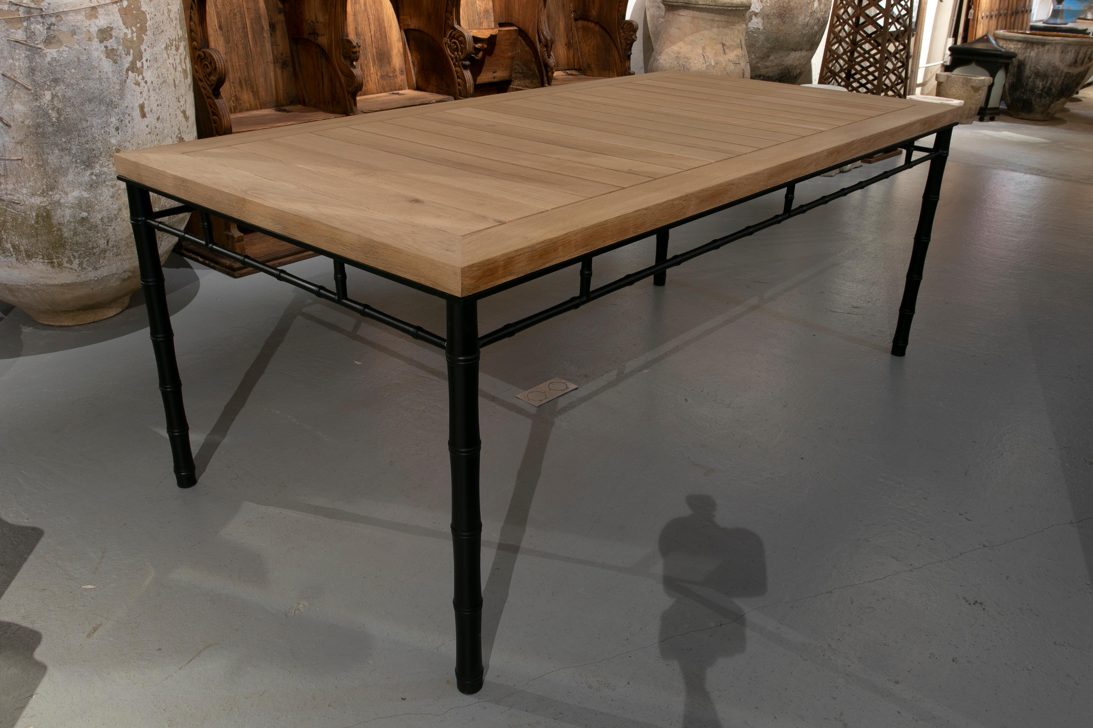 Table with Iron Base Imitating Bamboo with Wooden Top in its Original Colour. For Sale 4