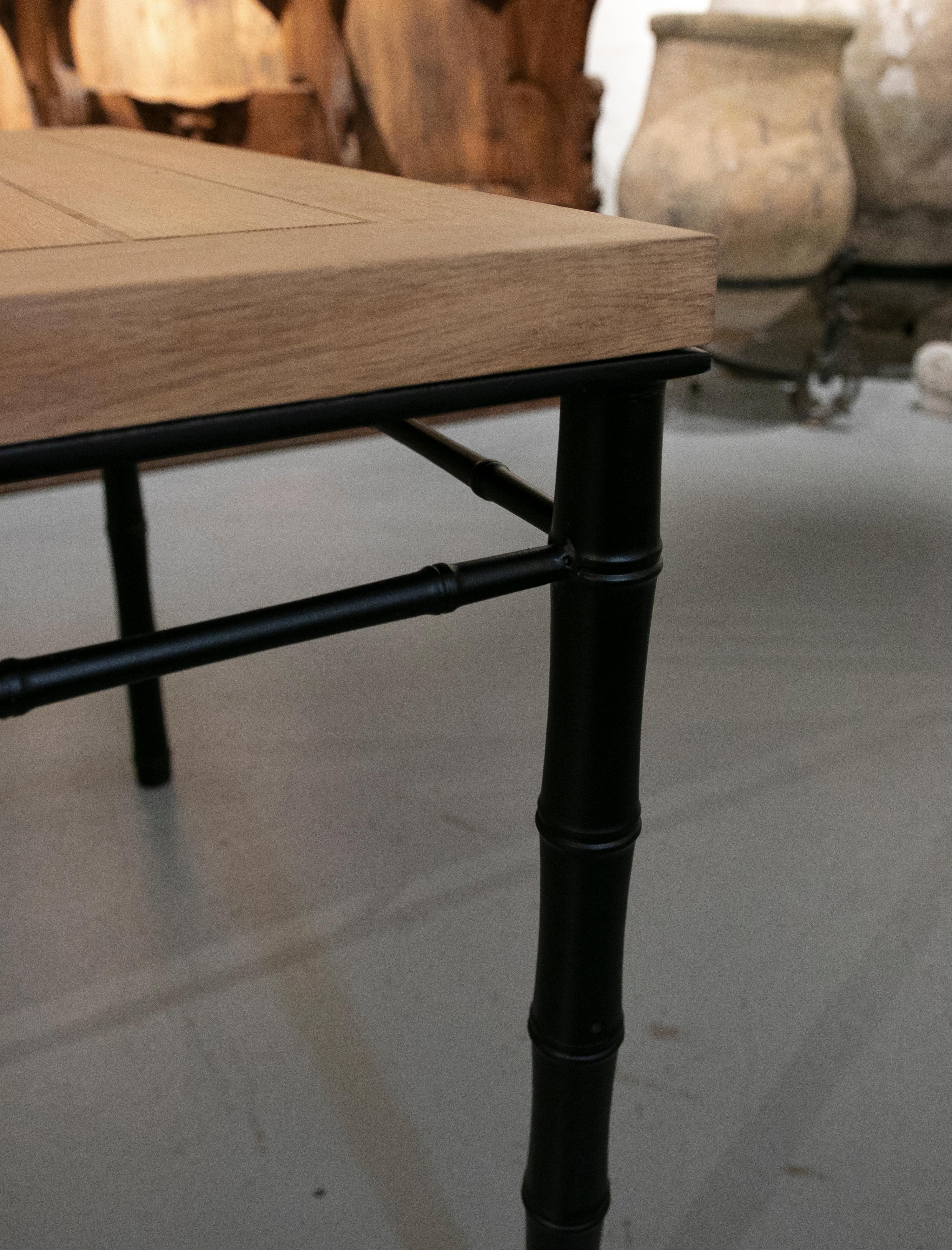 Table with Iron Base Imitating Bamboo with Wooden Top in its Original Colour. For Sale 6