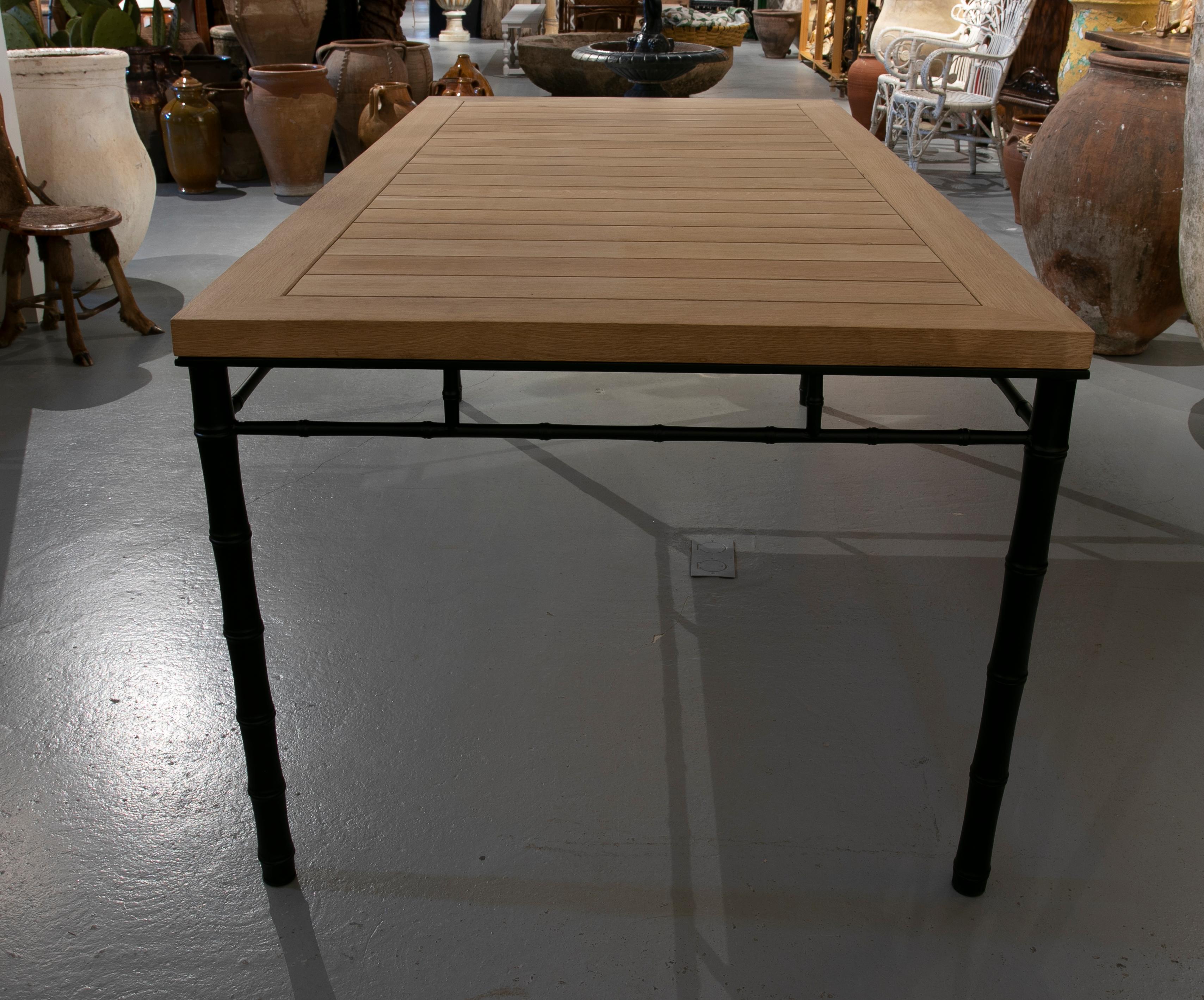 Table with Iron Base Imitating Bamboo with Wooden Top in its Original Colour. For Sale 1