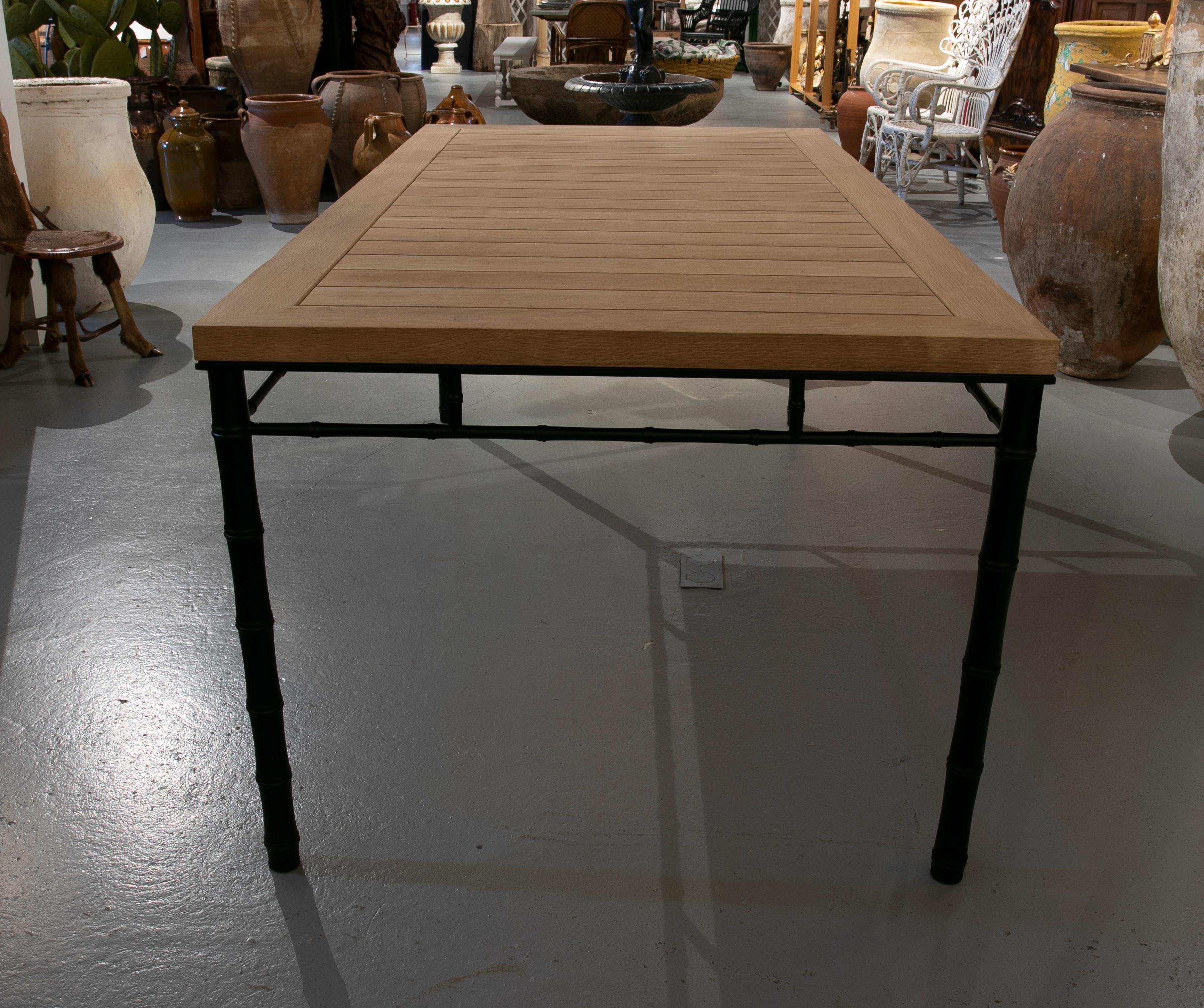 Table with Iron Base Imitating Bamboo with Wooden Top in its Original Colour. For Sale 3