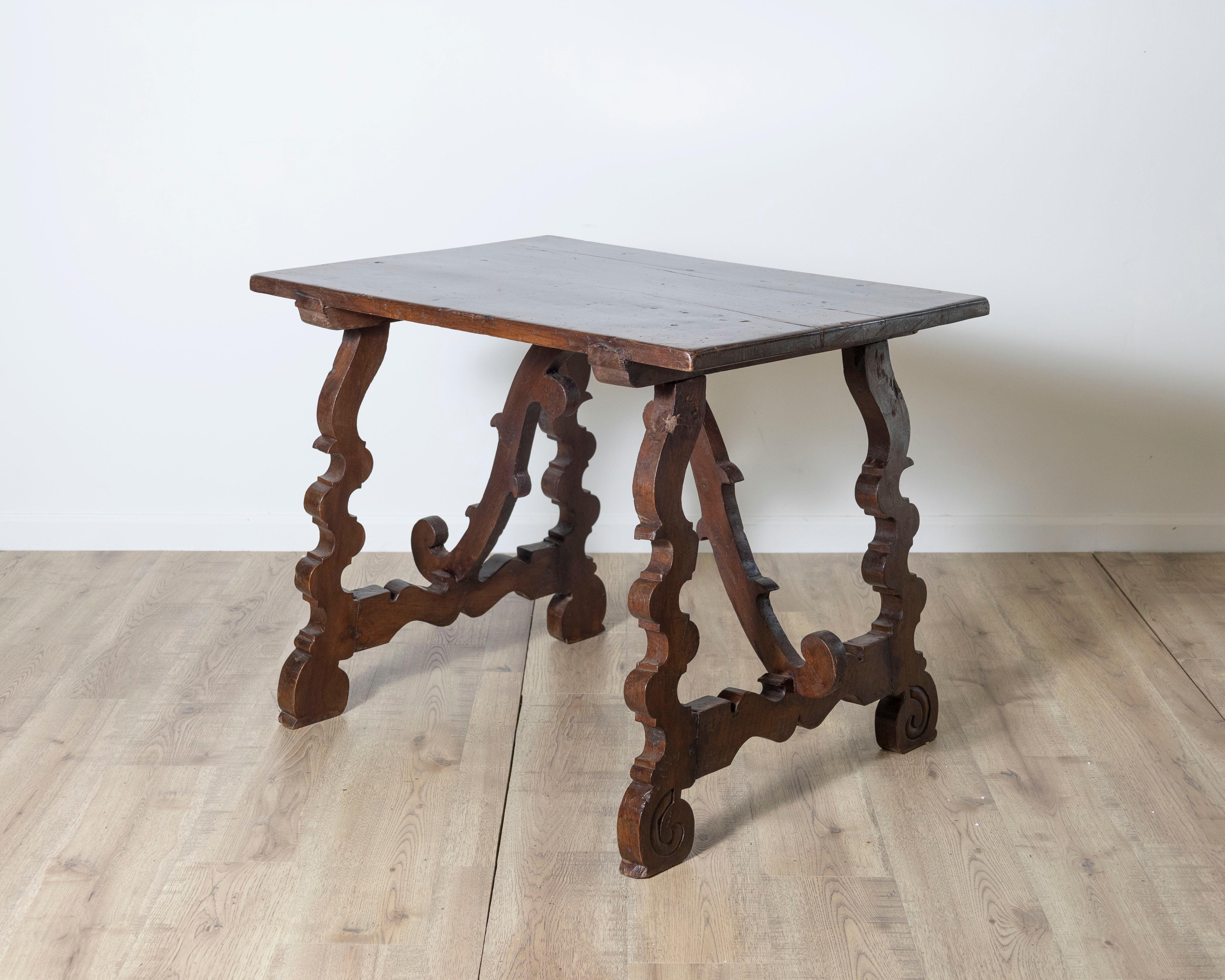 Table With Lyre Legs In Solid Walnut For Sale 1