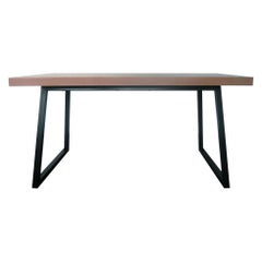 21st Century, Minimalist, European, Table of lined beechwood and Metal Base