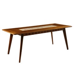 Table with Mosaic Stained Beech Walnut Veneer Vintage, Italy, 1940s