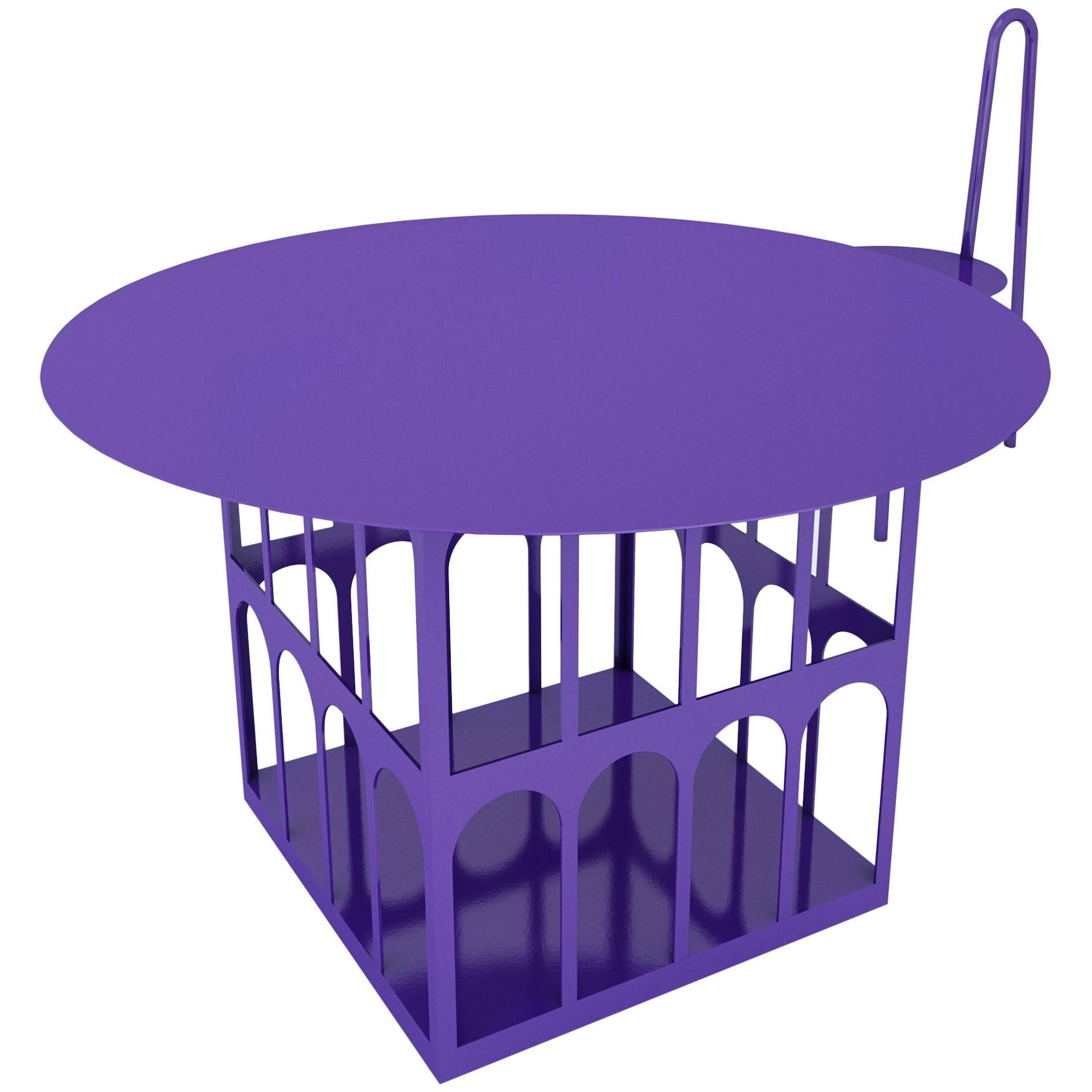 Table with Storage by Crosby Studios, Metal with Purple Powder Coating, 2018 For Sale