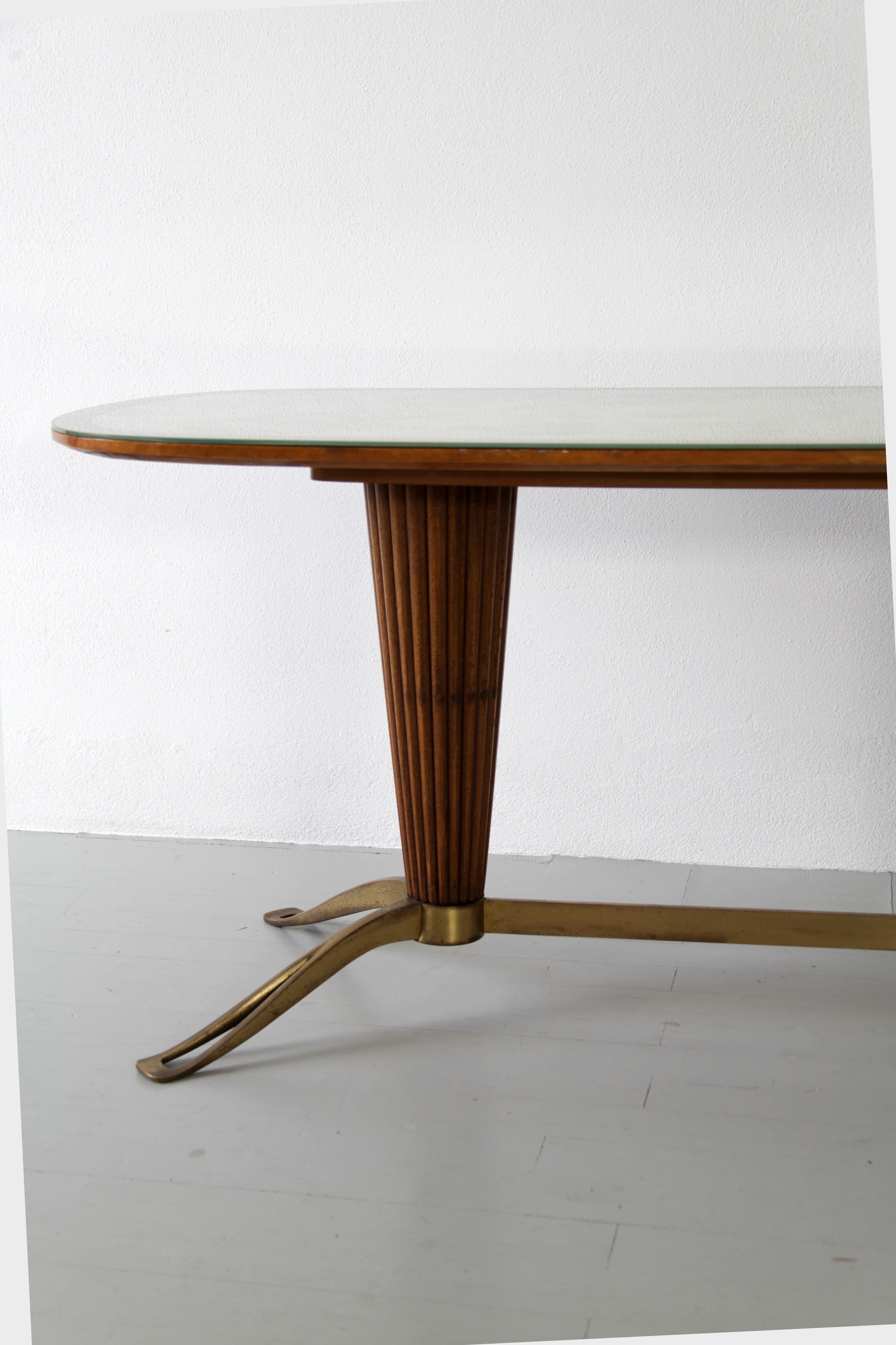 Mid-Century Modern Tapered Column Base and Glass Top Table