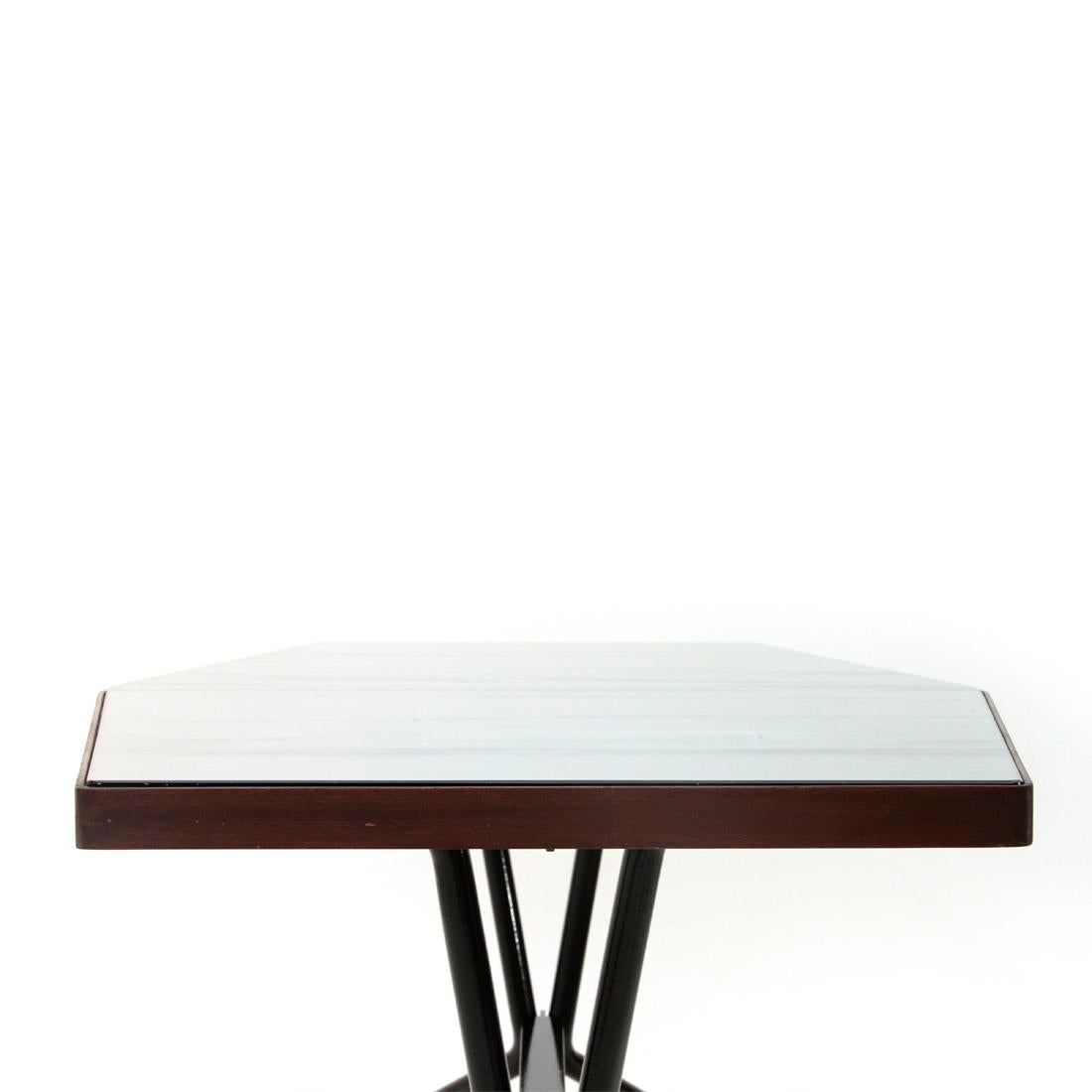 Mid-Century Modern Table with Teak and Glass Top, 1950s