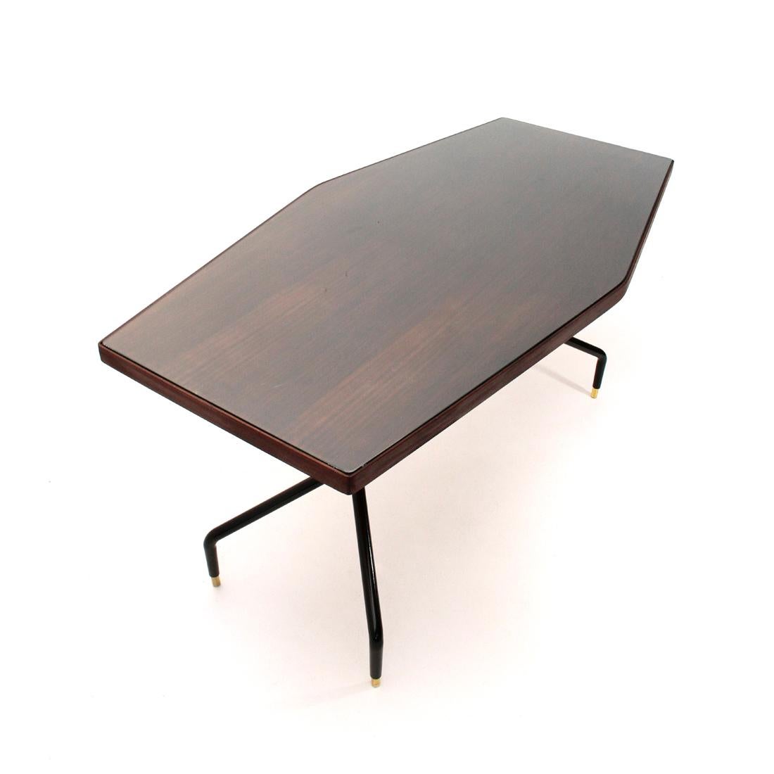 Mid-20th Century Table with Teak and Glass Top, 1950s