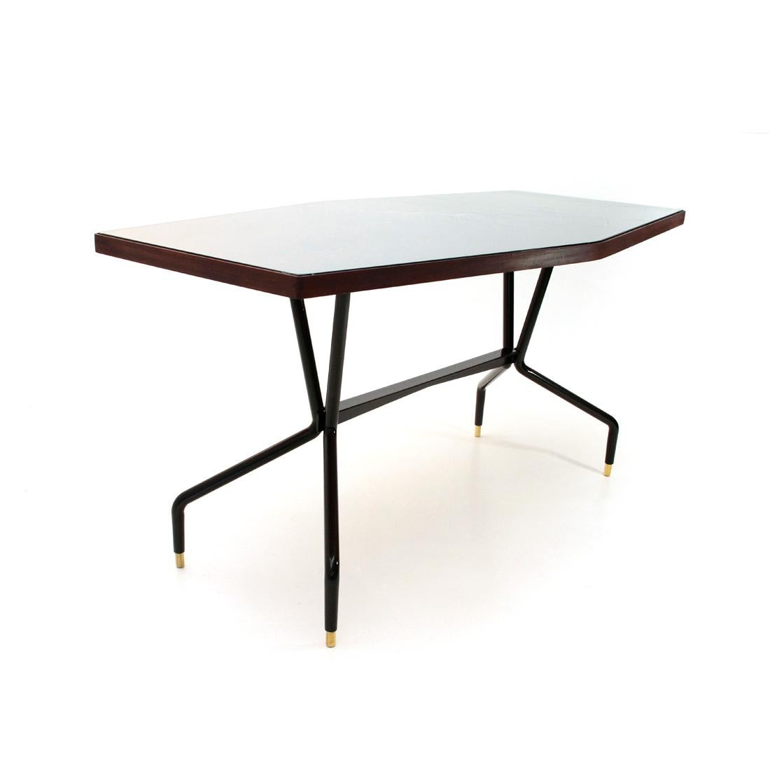 Table with Teak and Glass Top, 1950s 1