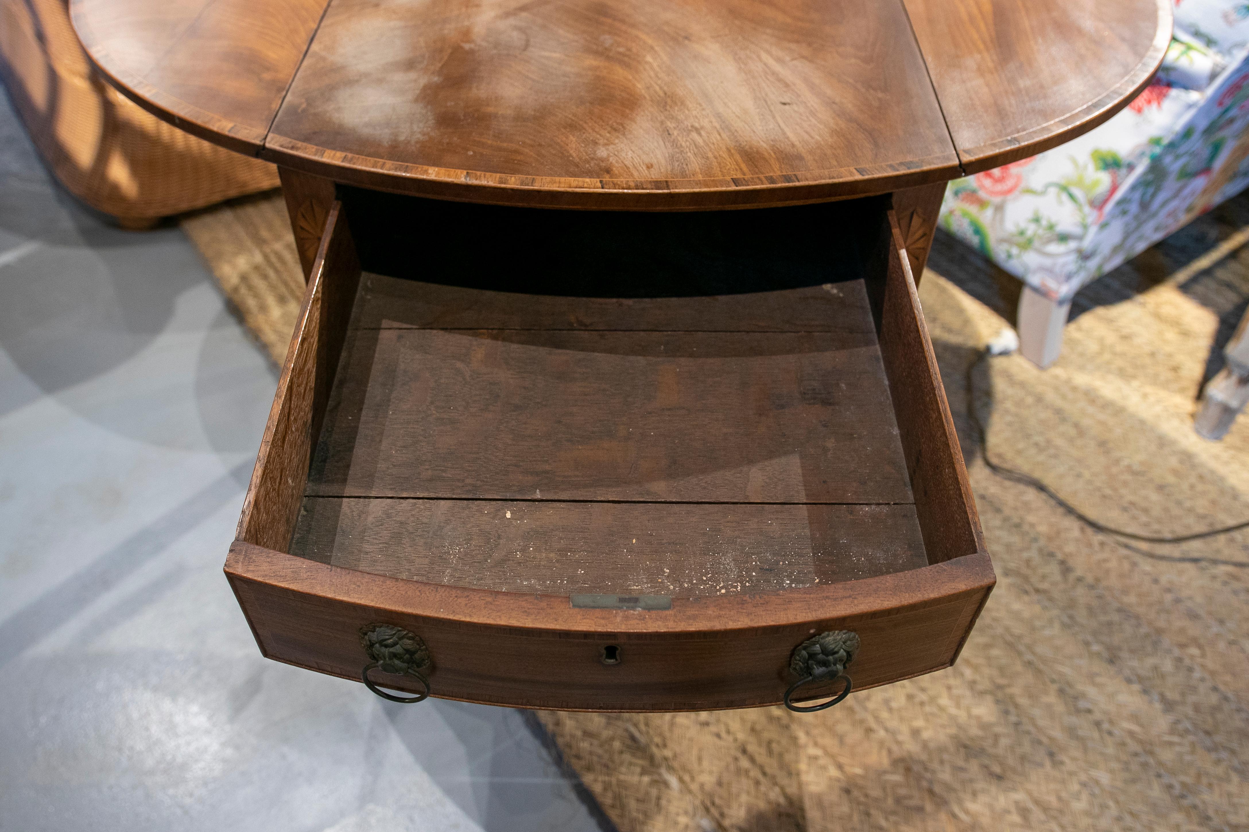 19th Century Table with Wings and Drawers on the Sides with Folding Laterales and Handles