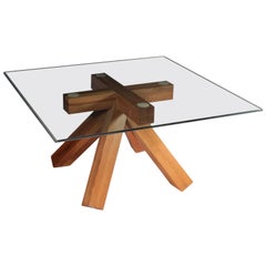 Table Wood Glass Mario Bellini 1970s-1980s Cassina