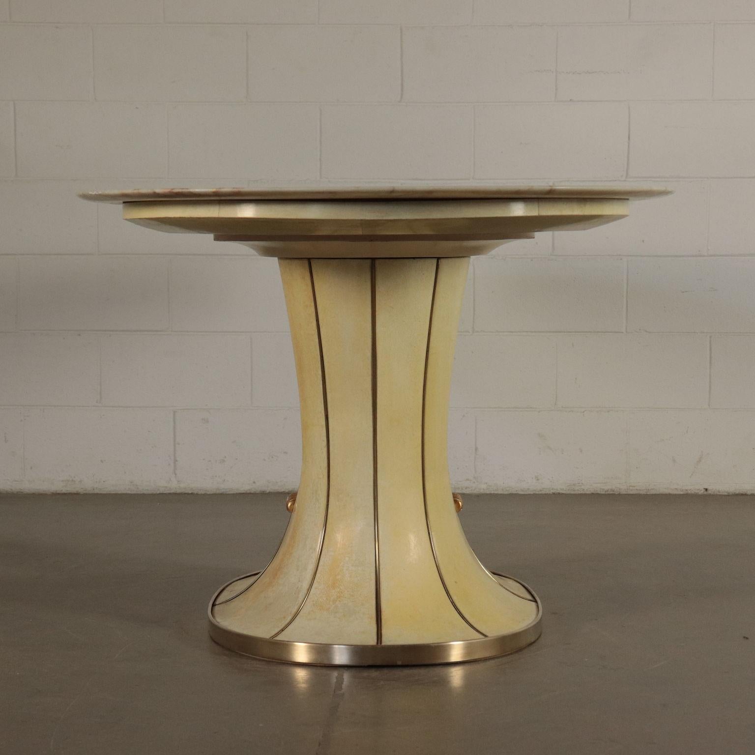 Table Wood Marble Brass and Parchment 1940s-1950s Italian Prodution 5