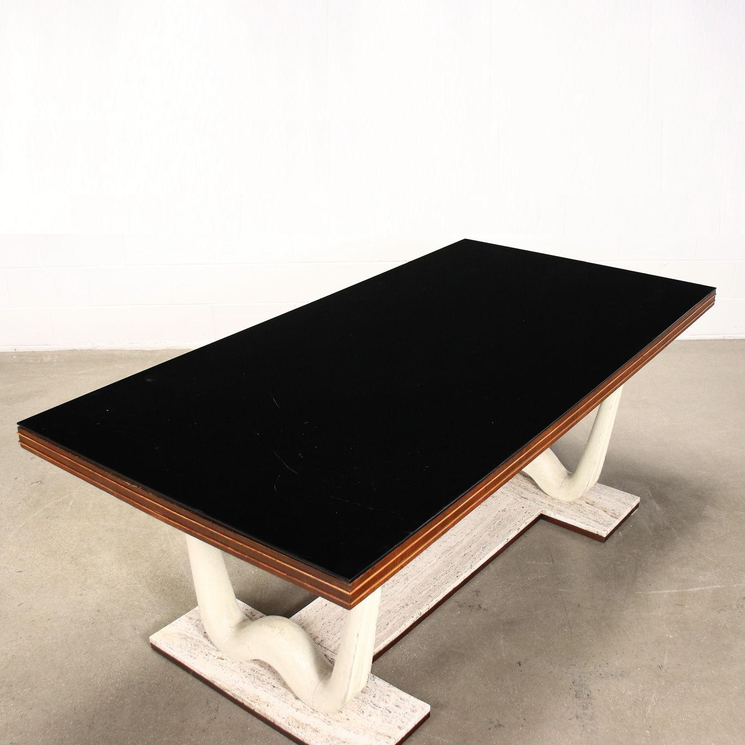 Mid-Century Modern Table Wood Marble Glass, Italy, 1950s