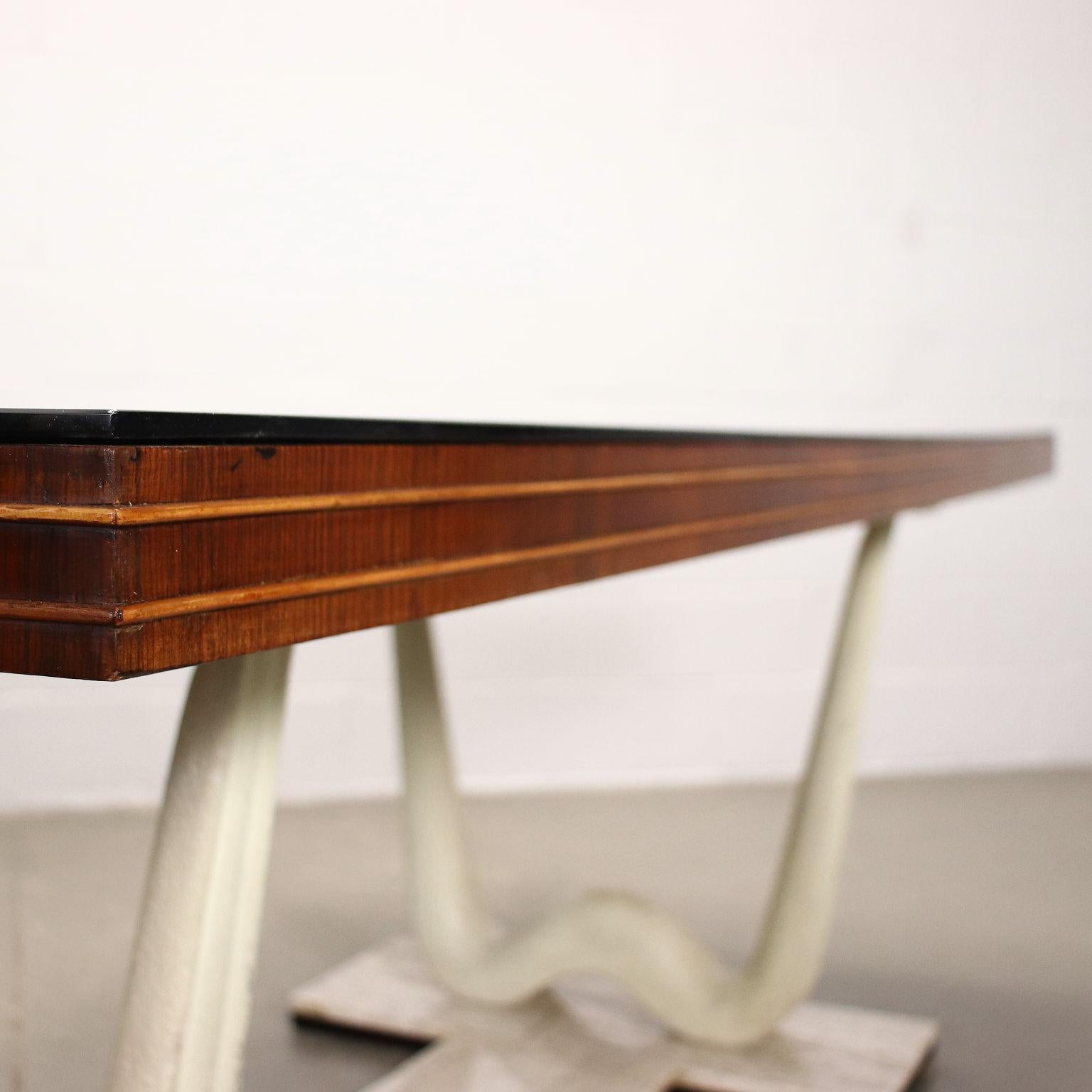 Table Wood Marble Glass, Italy, 1950s In Good Condition In Milano, IT