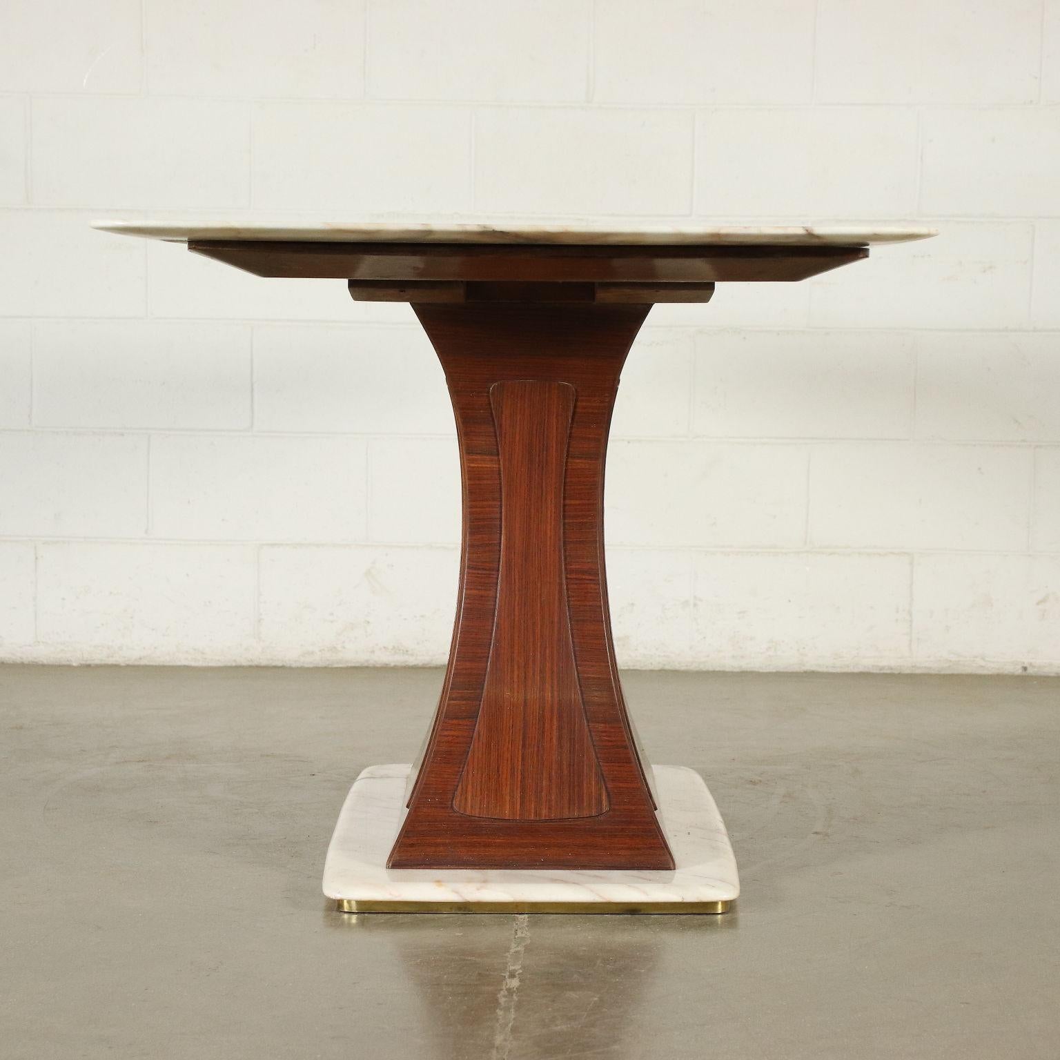 Mid-Century Modern Table Wood White Marble Brass Italy 1950s