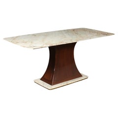 Table Wood White Marble Brass Italy 1950s