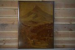 Tableau bois marqueterie décor de montage signé PIERRE ROSENAU Milieu XXème