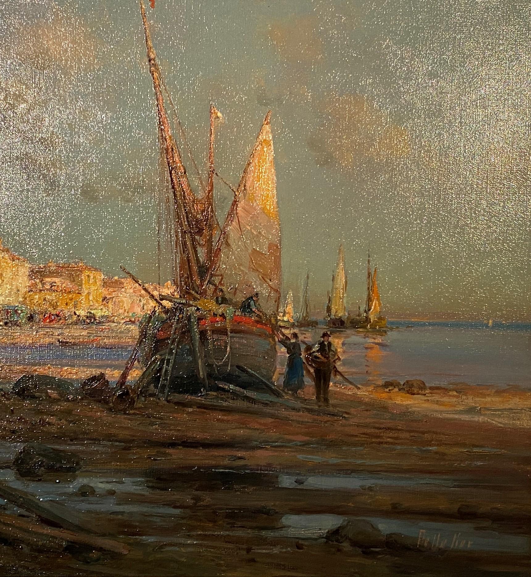 Gemälde, Öl auf Leinwand, Französische Landschaft am Meer, von Pierre Jacques Pelletier im Angebot 4
