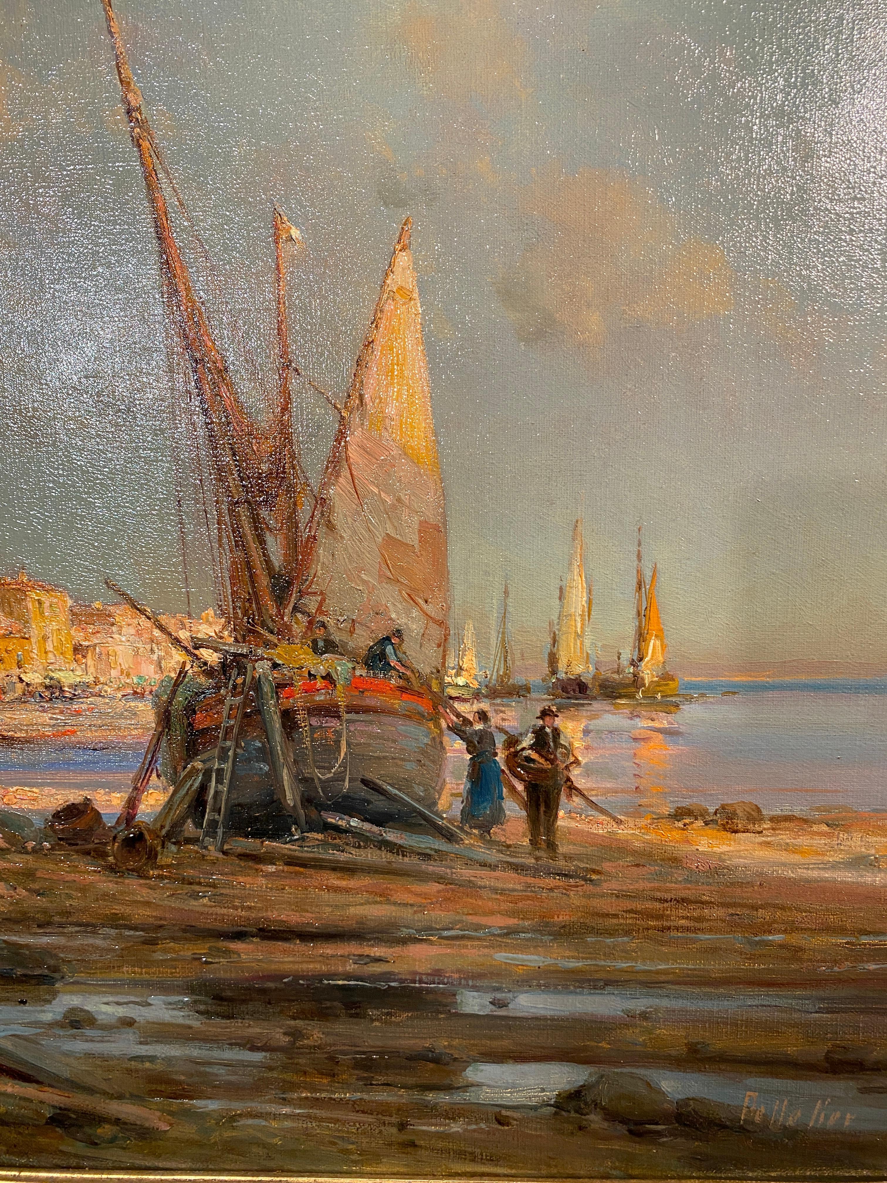 Gemälde, Öl auf Leinwand, Französische Landschaft am Meer, von Pierre Jacques Pelletier im Angebot 6