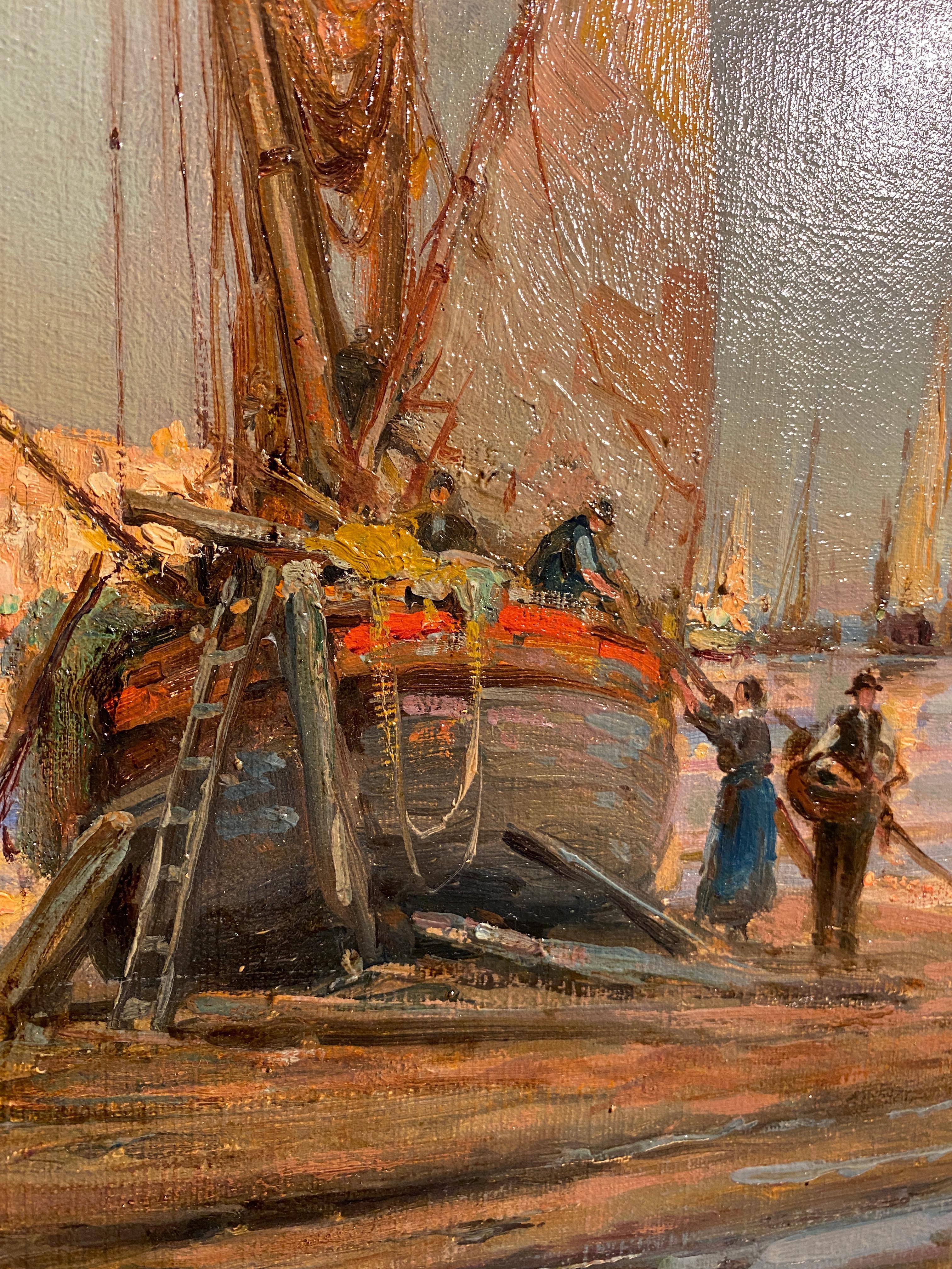 Français Peinture à l'huile sur toile, paysage français de bord de mer par Pierre Jacques Pelletier en vente