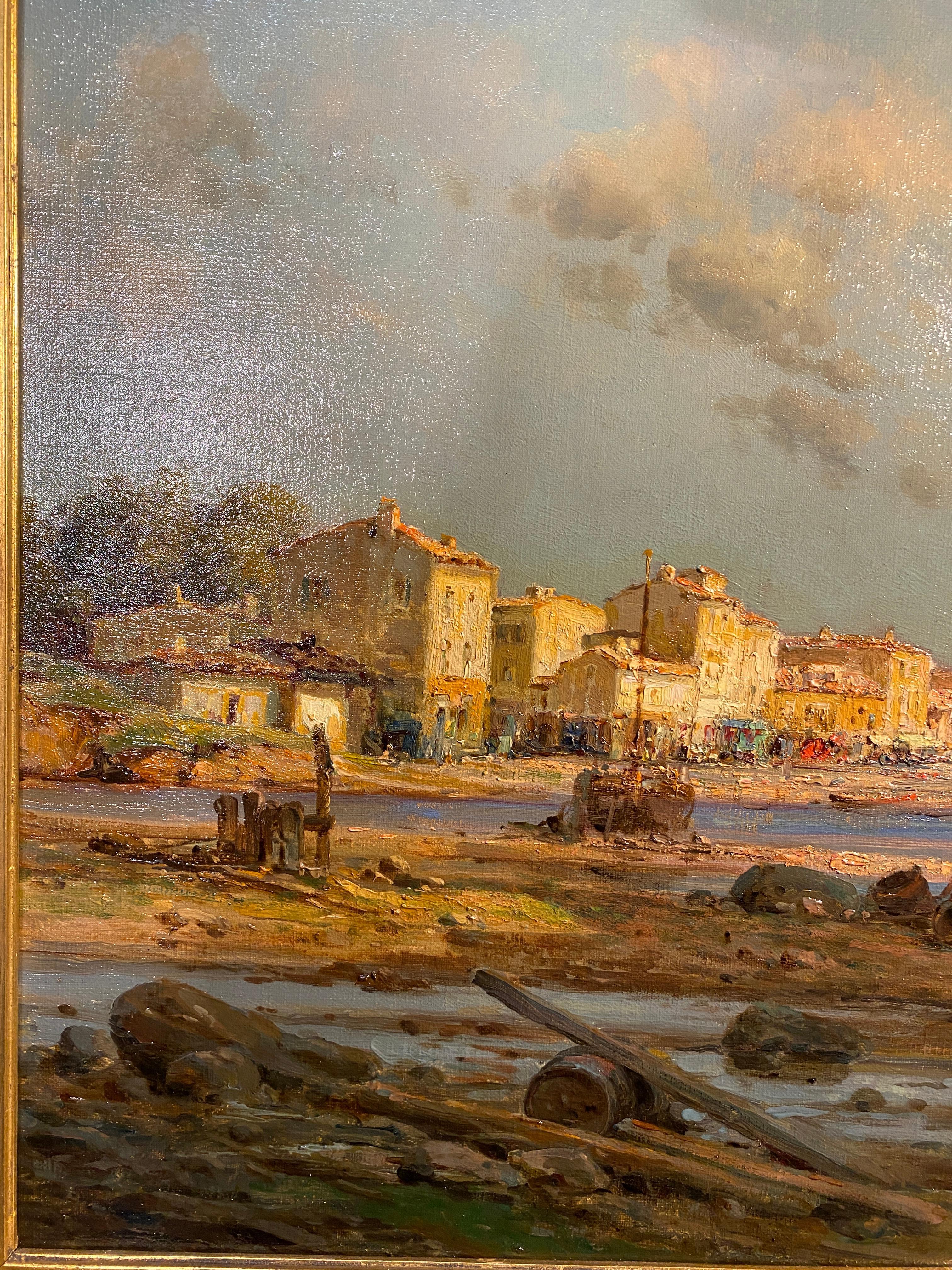 Peinture à l'huile sur toile, paysage français de bord de mer par Pierre Jacques Pelletier en vente 1