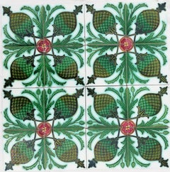 Tableau of 16 Green Glazed Relief Tiles Set by, Belgium