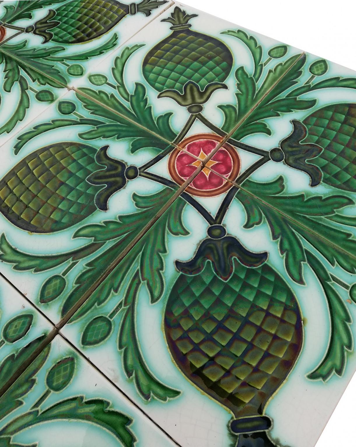 Ceramic Tableau of 16 Green Glazed Relief Tiles Set by, Belgium For Sale