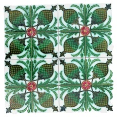 Tableau of 16 Green Glazed Relief Tiles Set by, Belgium