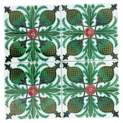 Antique Tableau of 16 Green Glazed Relief Tiles Set by, Belgium