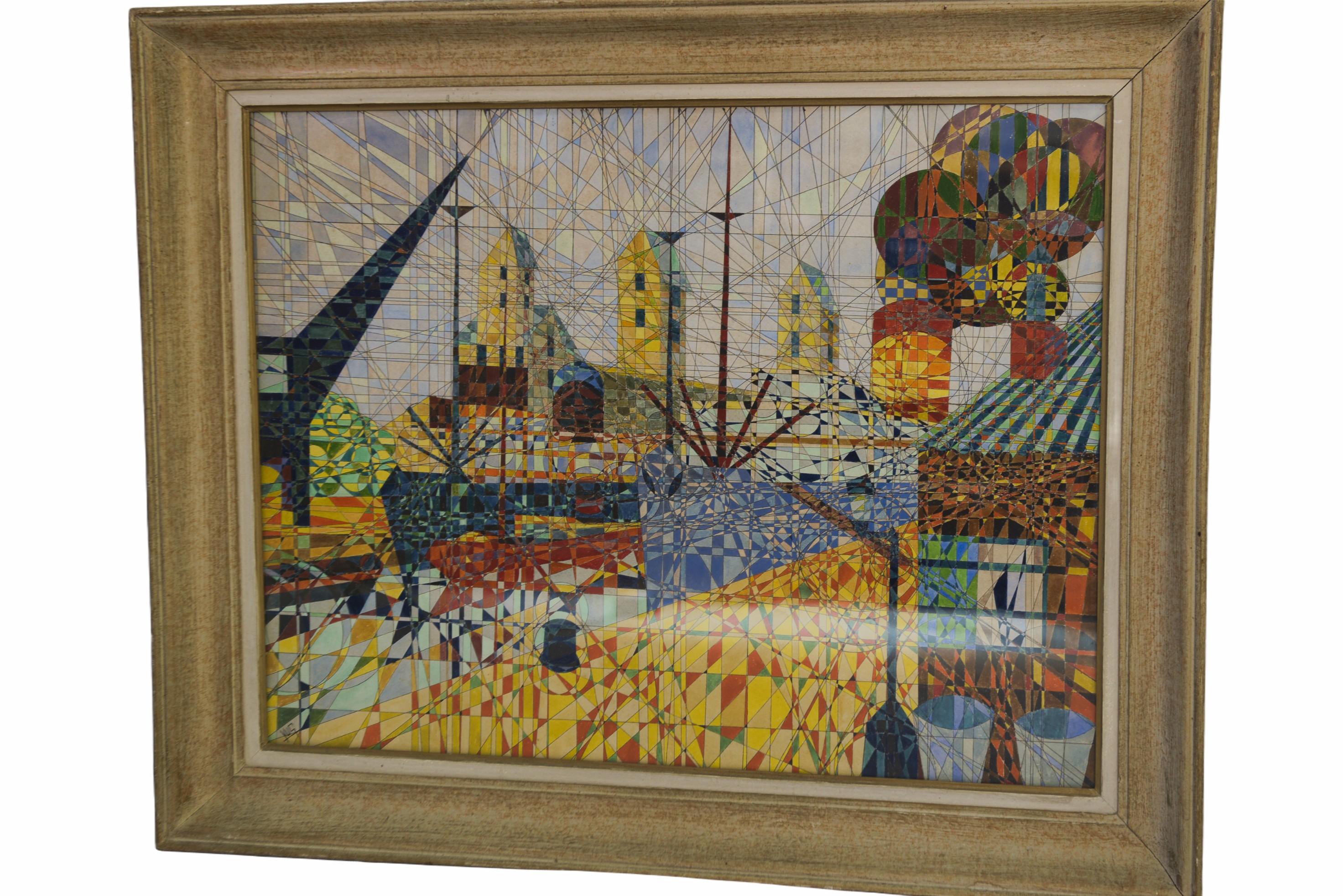 Tableau Stil Cubiste signé YUS 1960er Jahre im Zustand „Gut“ im Angebot in TOURCOING, FR
