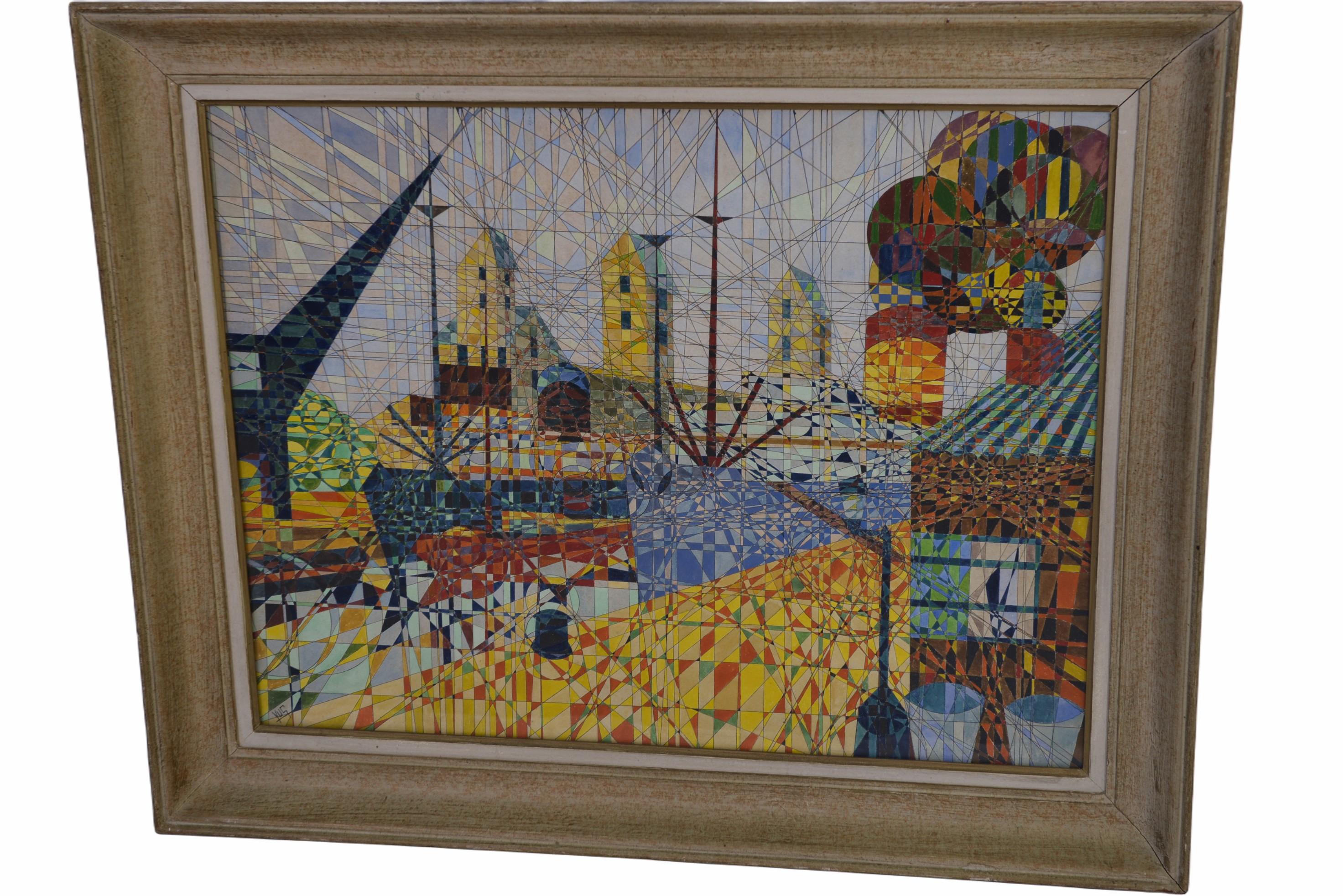 Tableau Stil Cubiste signé YUS 1960er Jahre im Angebot 3