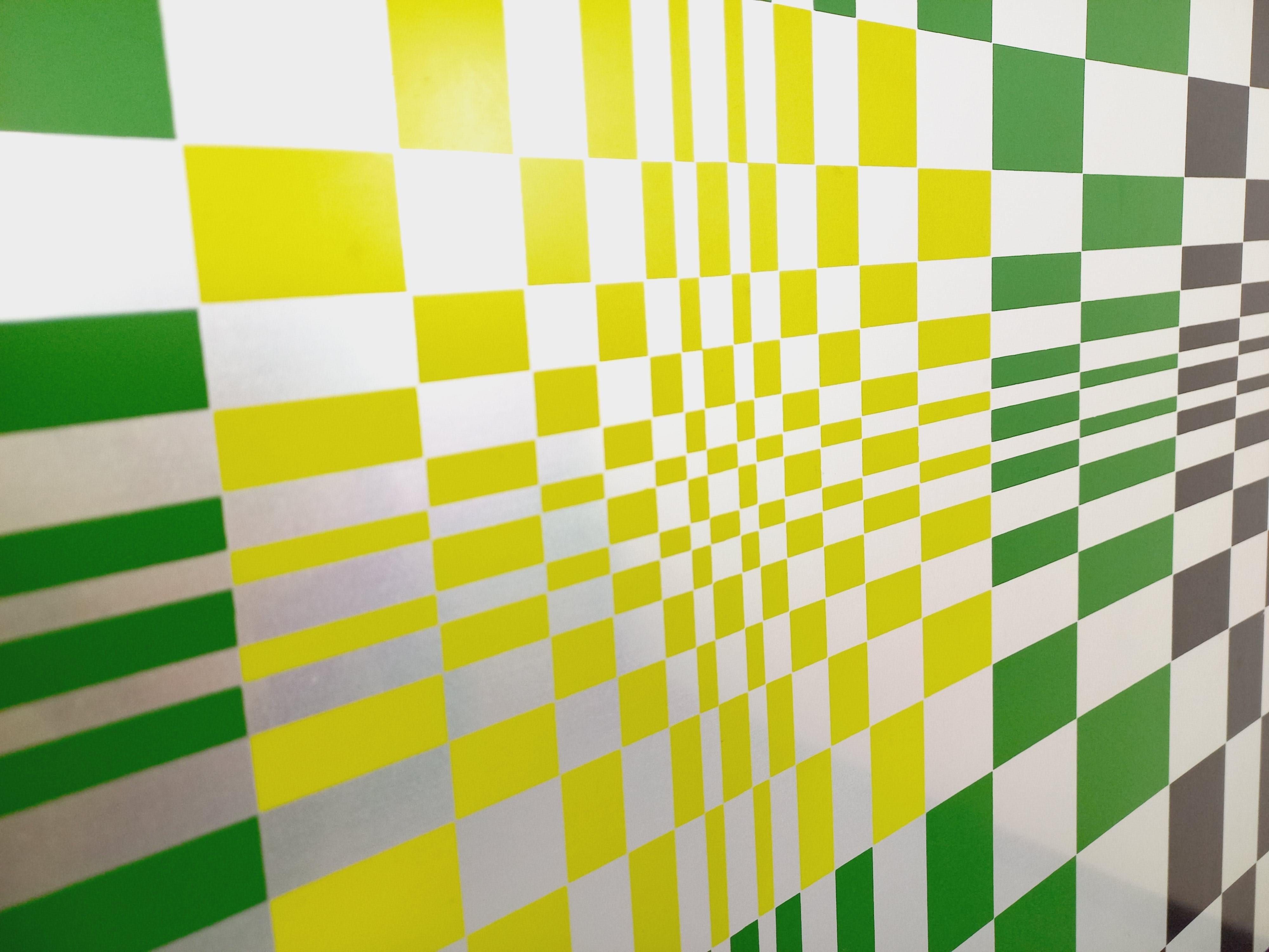 Tableau type sérigraphie en damier cinétique sur aluminium, design abstrait in vendita 6