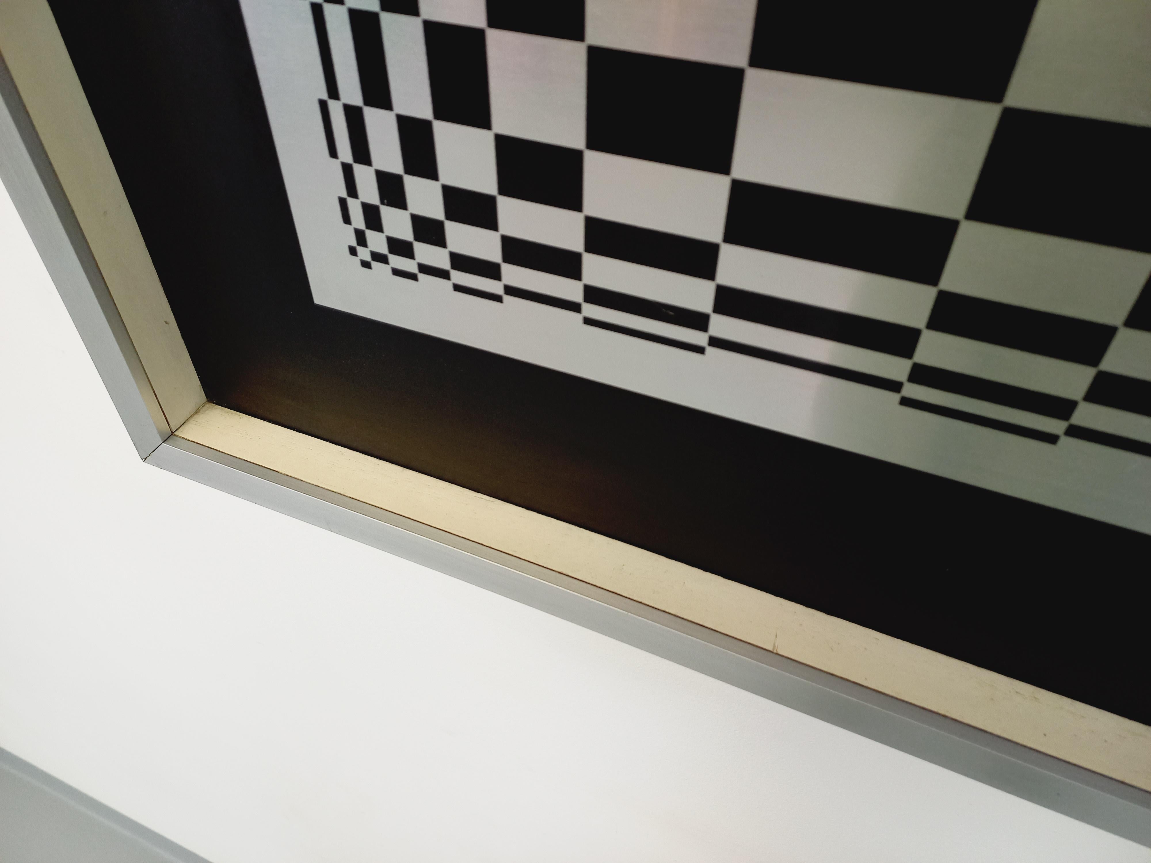 Tableau type sérigraphie en damier cinétique sur aluminium, design abstrait in vendita 7