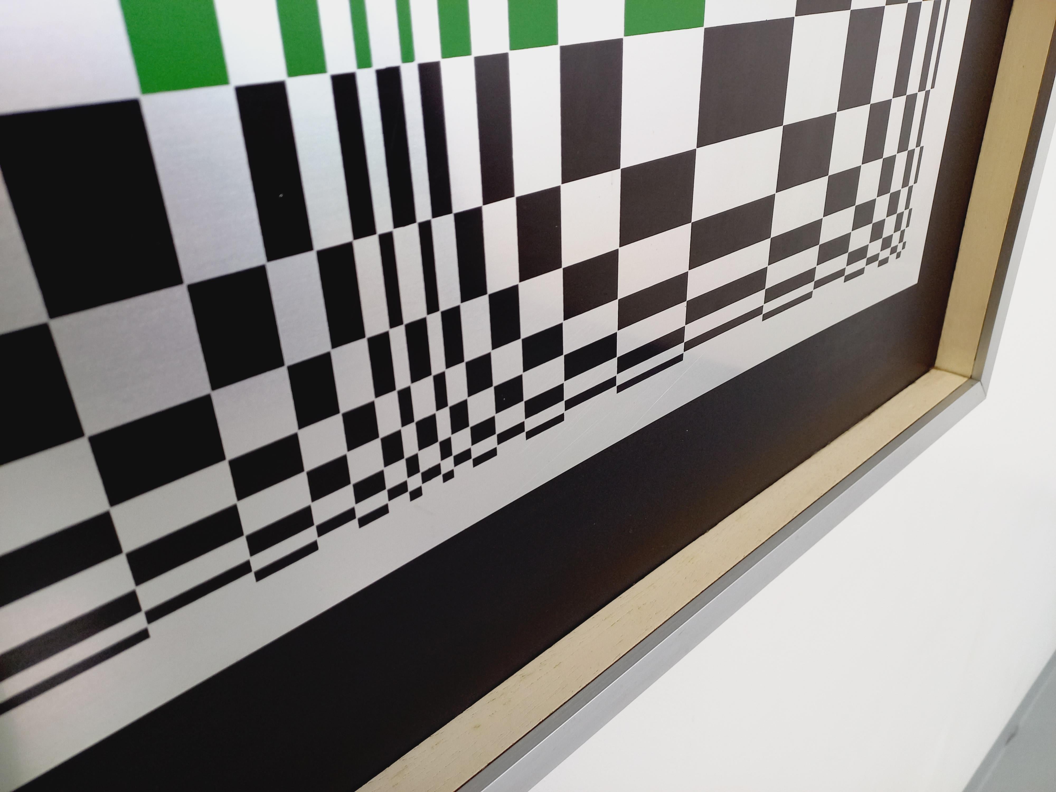Metallo Tableau type sérigraphie en damier cinétique sur aluminium, design abstrait in vendita