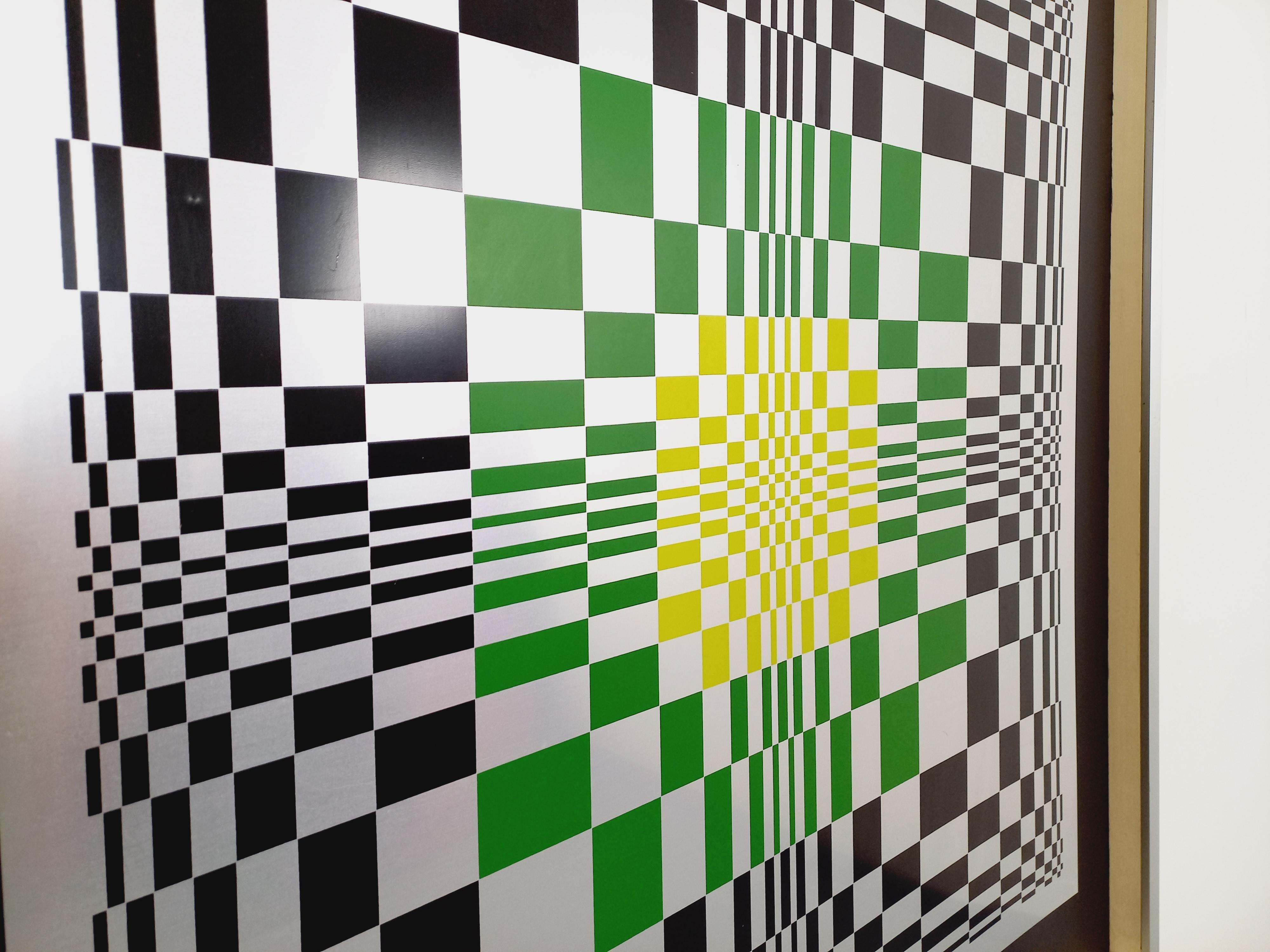 Tableau type sérigraphie en damier cinétique sur aluminium, design abstrait in vendita 2