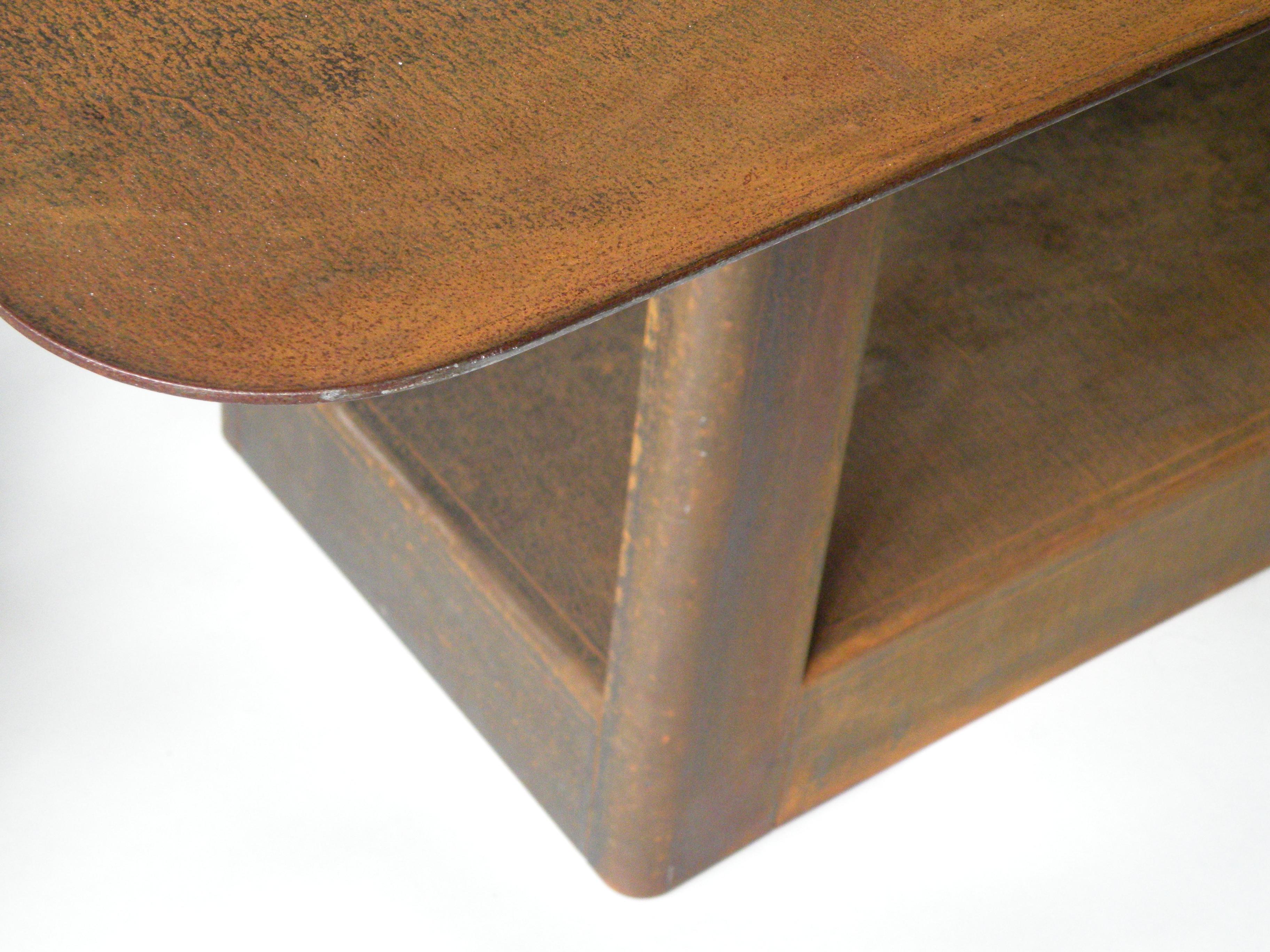 Metalwork 'Table&Cloth' Indoor and Outdoor Corten Steel Table with Leather Cloth For Sale