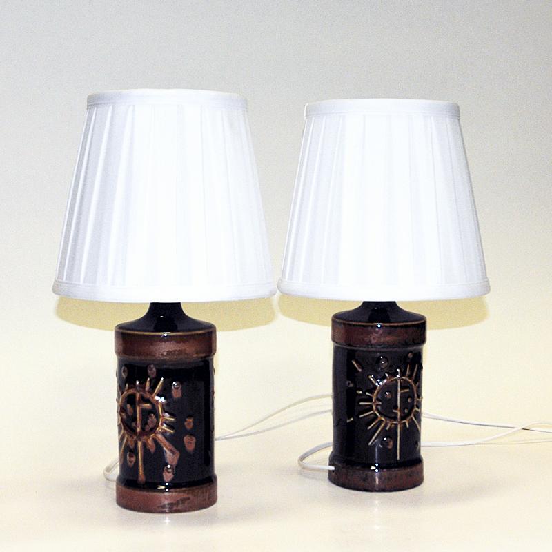 Ceramic Tablelamp pair Fibula in glazed ceramic by Carl Harry Stålhane, Sweden 1960s