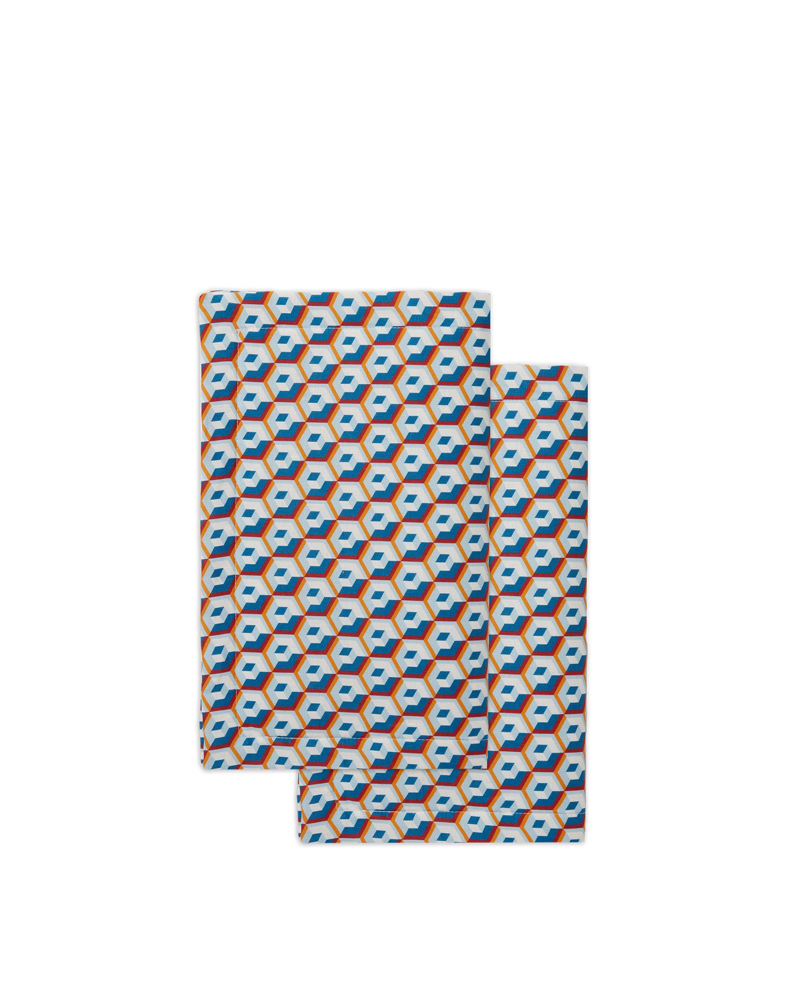 Tablemat Set of 2 Cubi Blu Print 100% Linen by La DoubleJ, Made in Italy In New Condition In Milano, Lombardia