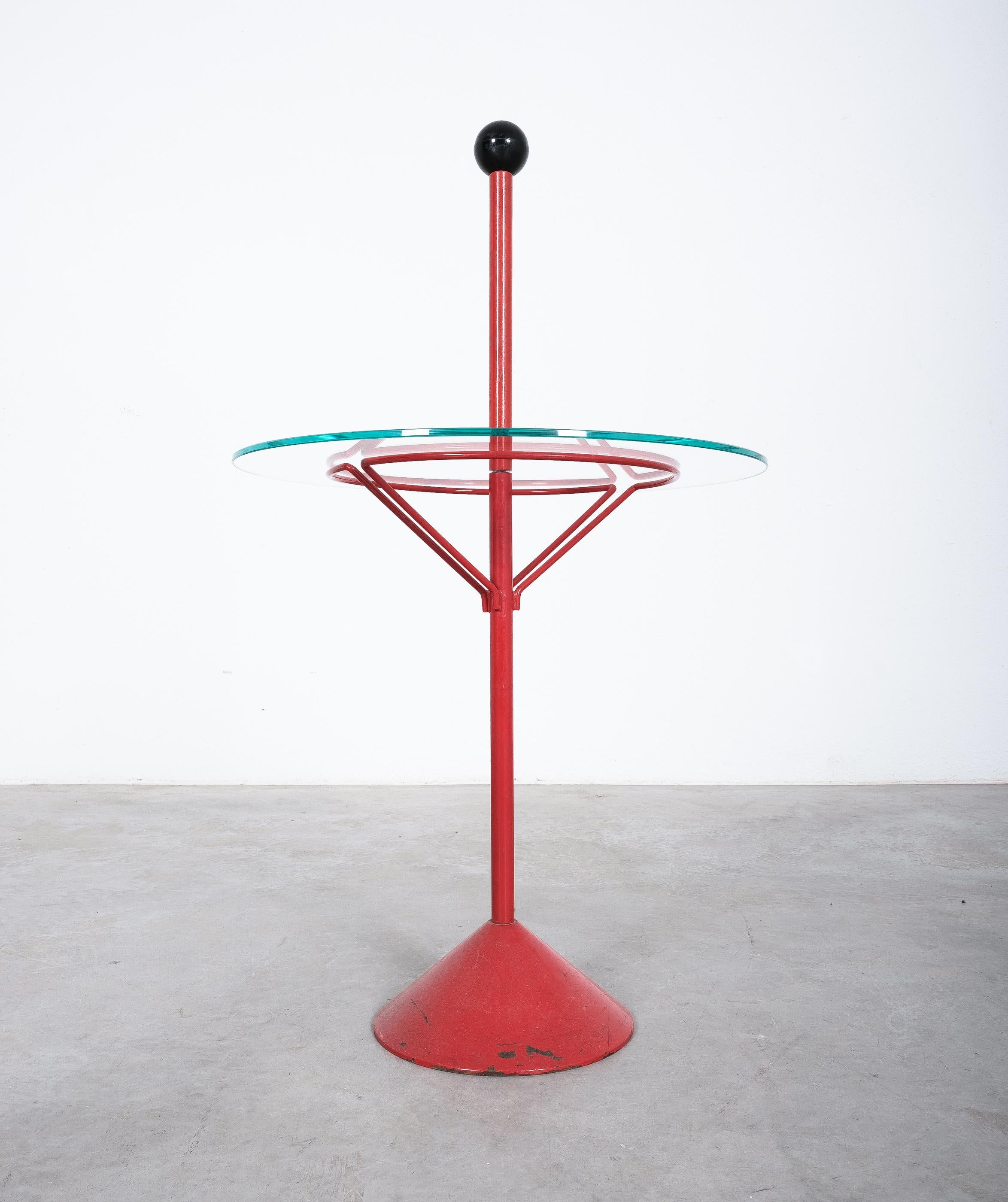 Lacquered Tables From Metal Red And White Glass, Italy, circa 1970 For Sale