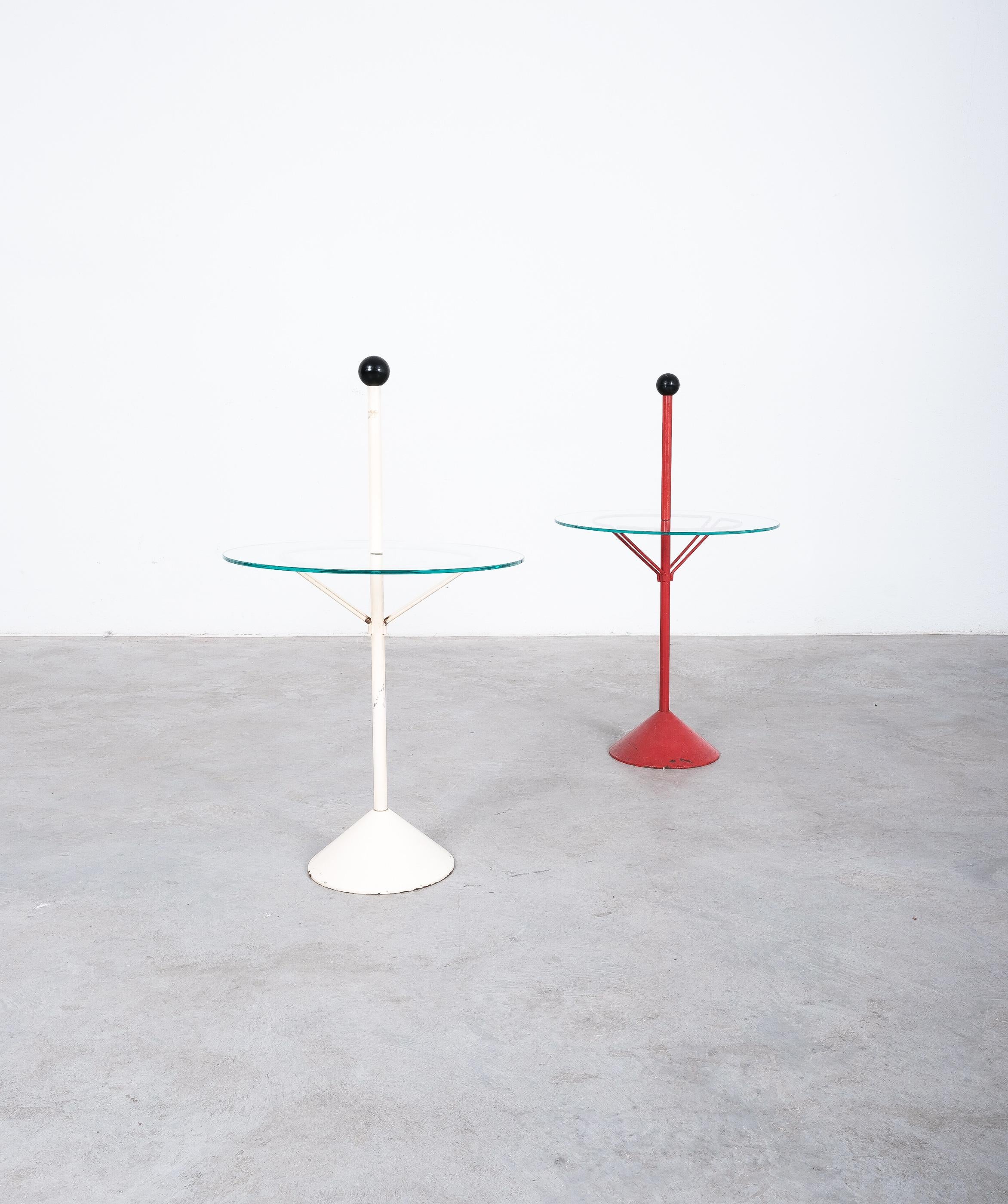 Tables From Metal Red And White Glass, Italy, circa 1970 For Sale 1