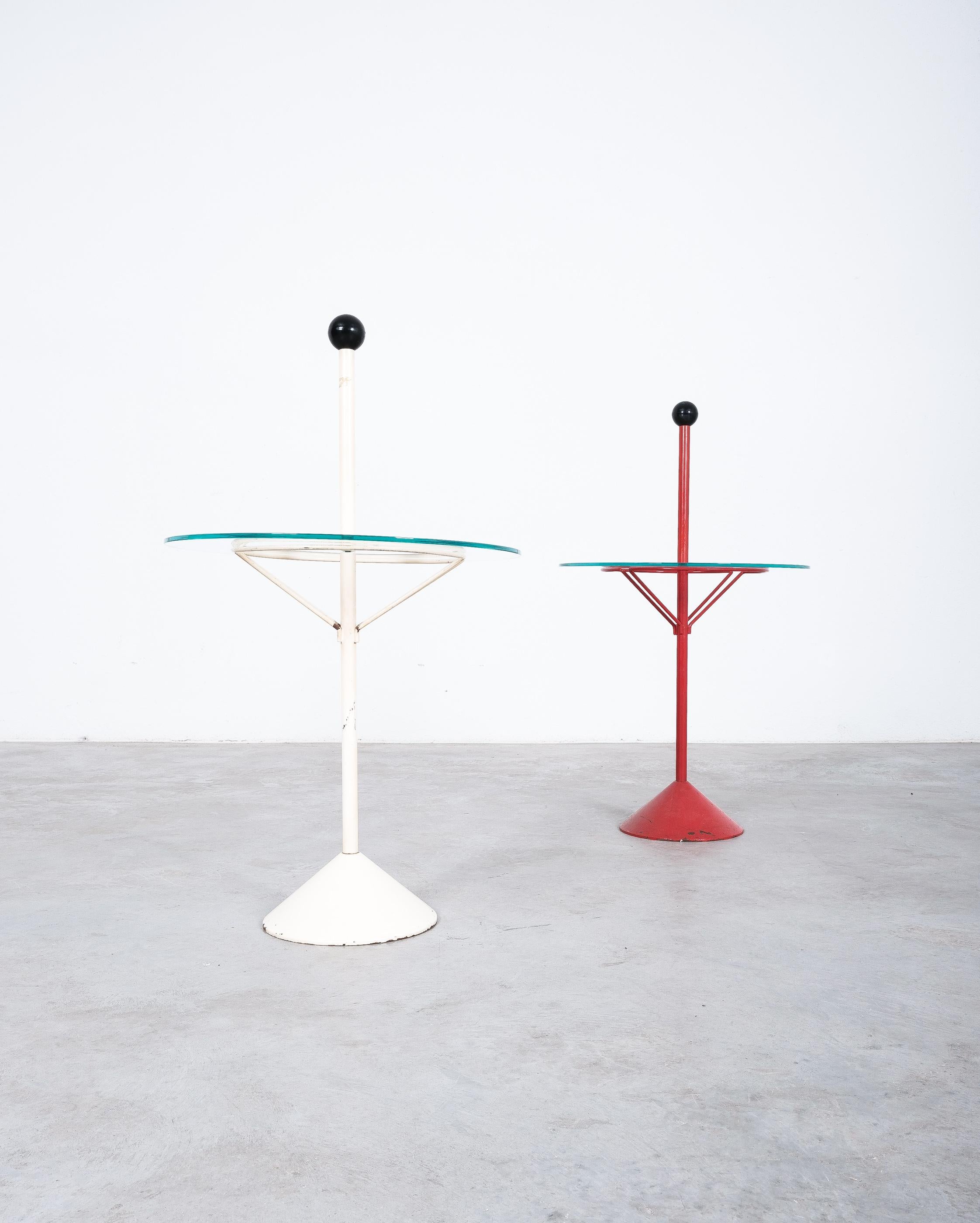 Tables From Metal Red And White Glass, Italy, circa 1970 For Sale 2