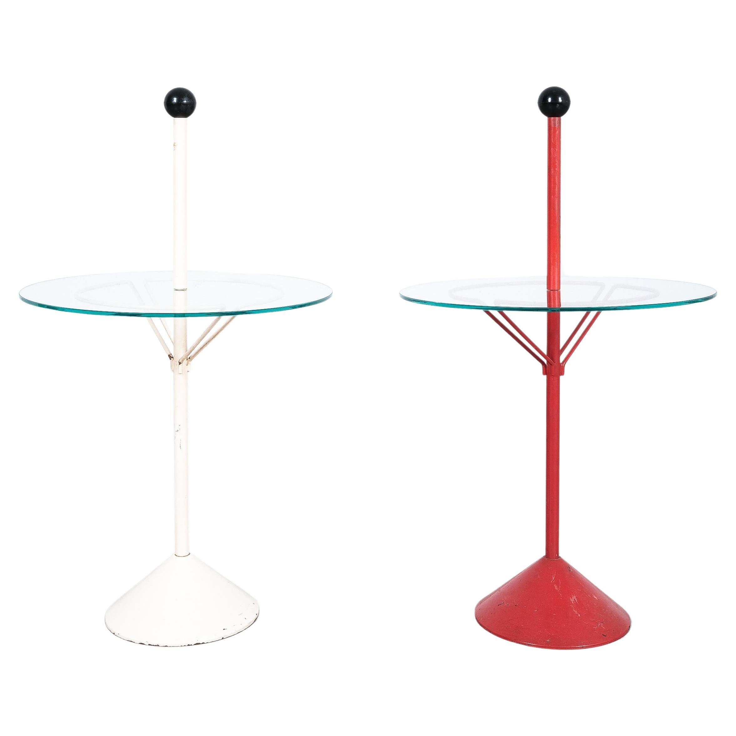 Tables From Metal Red And White Glass, Italy, circa 1970